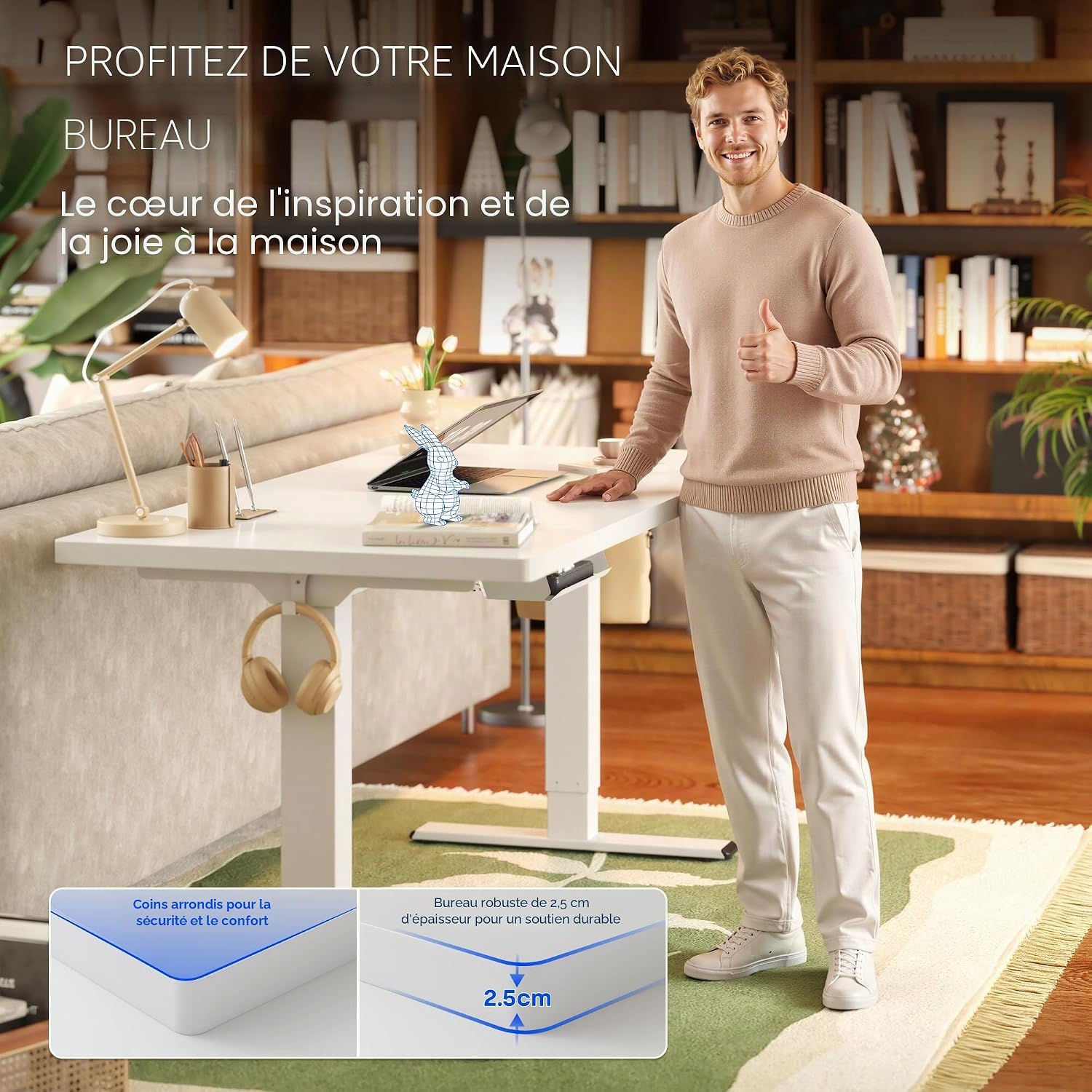 Detalle de FLEXISPOT Bureau Assis-Debout 2 Moteurs 140x80, Hauteur 70–119 cm, Charge 100 kg, Mémoire 4-positions