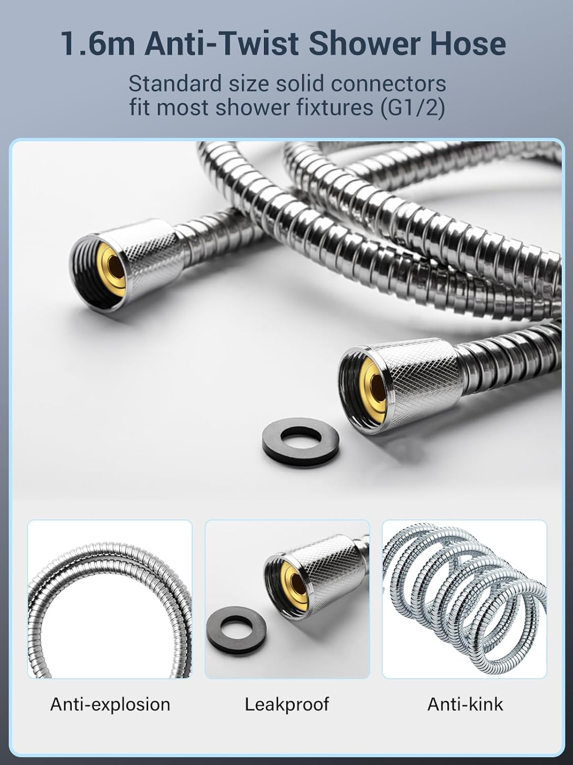 Thumbnail 5 de YEAUPE PRO Square High Pressure Shower Head with Filter, 1.6m Hose – 6 Modes