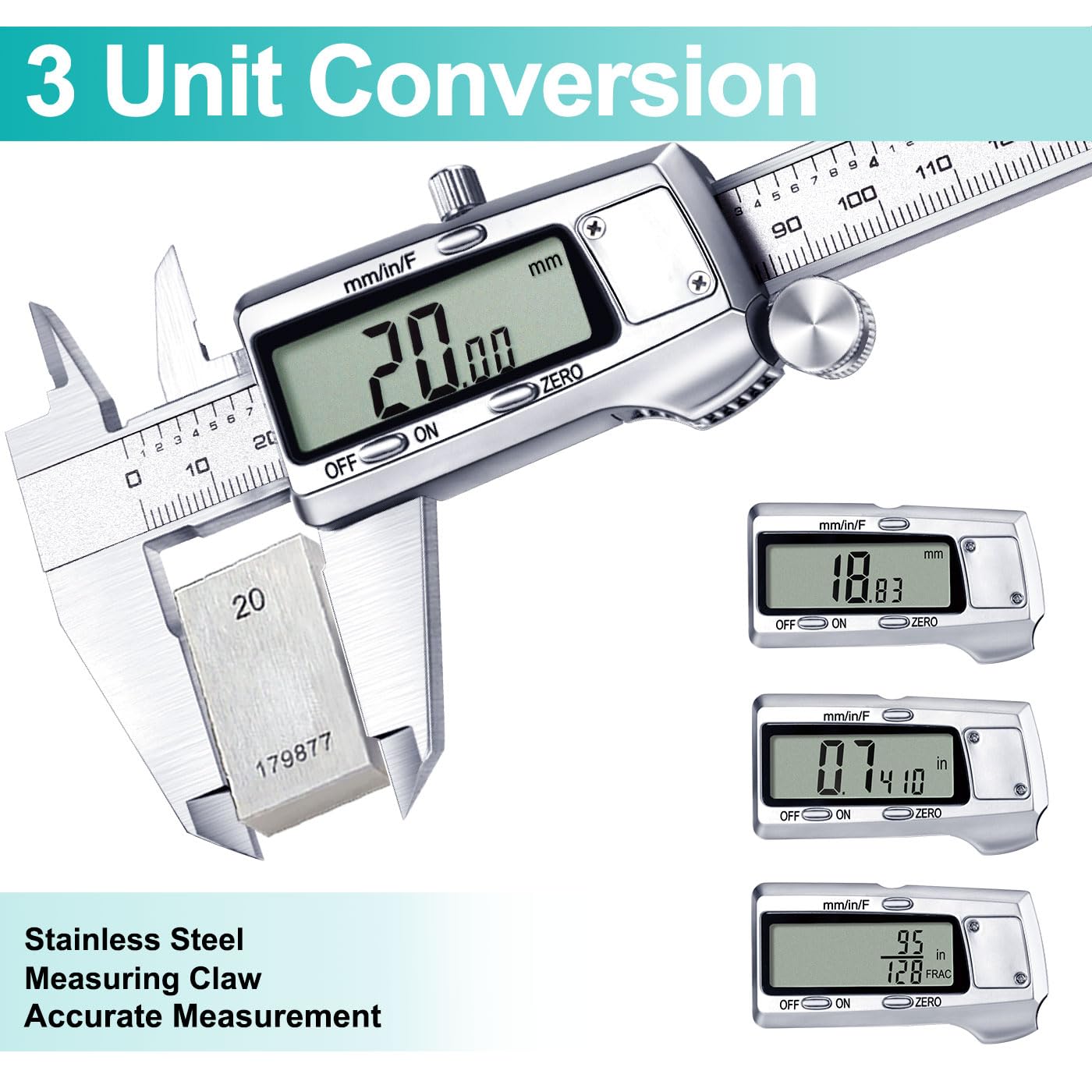 Detalle de Kynup 6-Inch Digital Caliper, Stainless Steel, Inch, Metric and Fraction Modes
