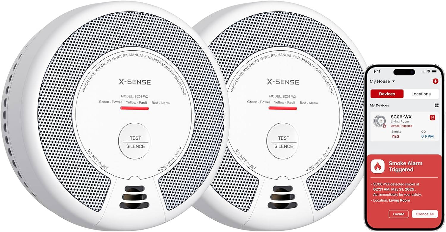 Detalle de X-Sense SC06-WX Wi-Fi Smoke & Carbon Monoxide Alarm (Smart App), 2-Pack