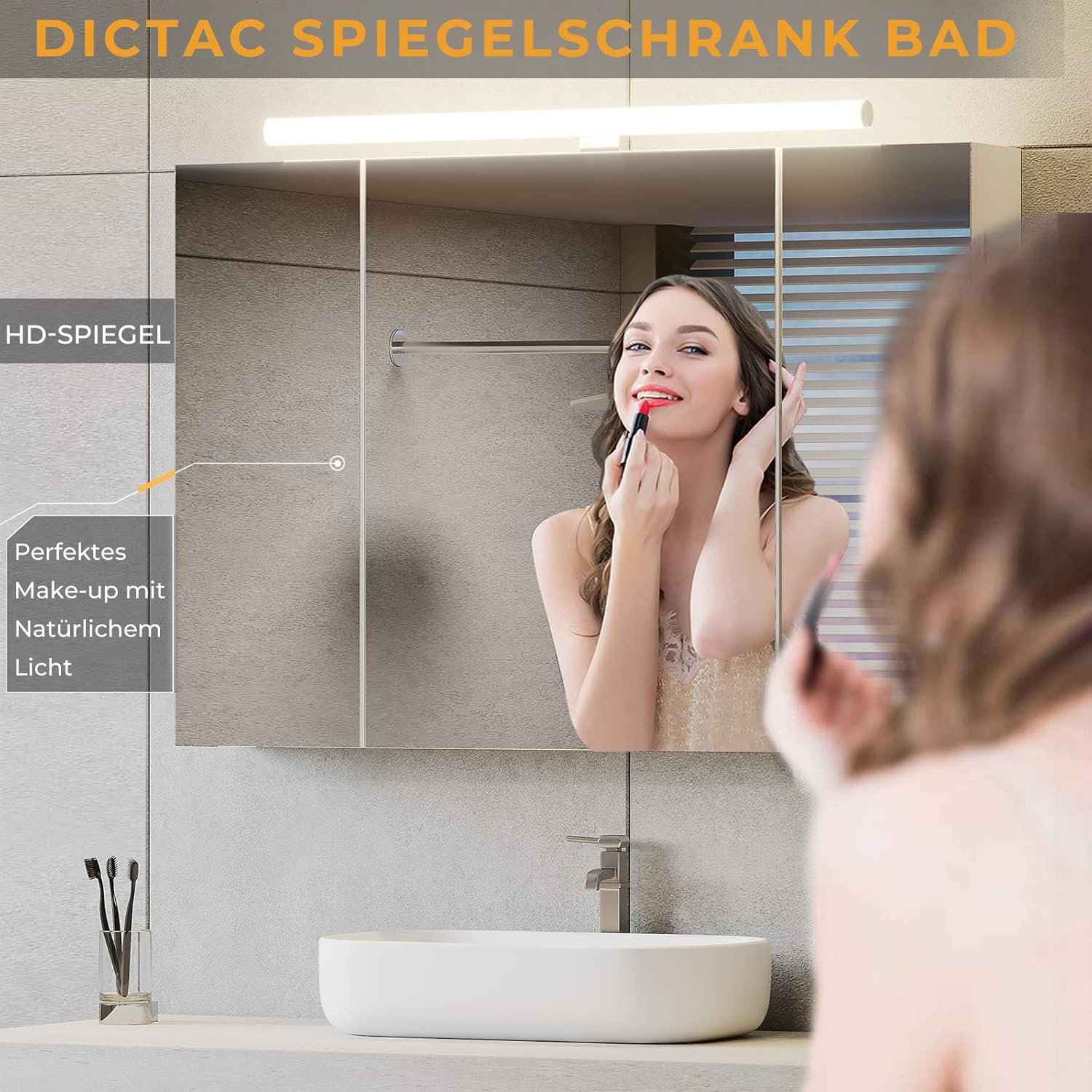 Detalle de DICTAC Spiegelschrank Bad mit Beleuchtung 90x16x60 cm