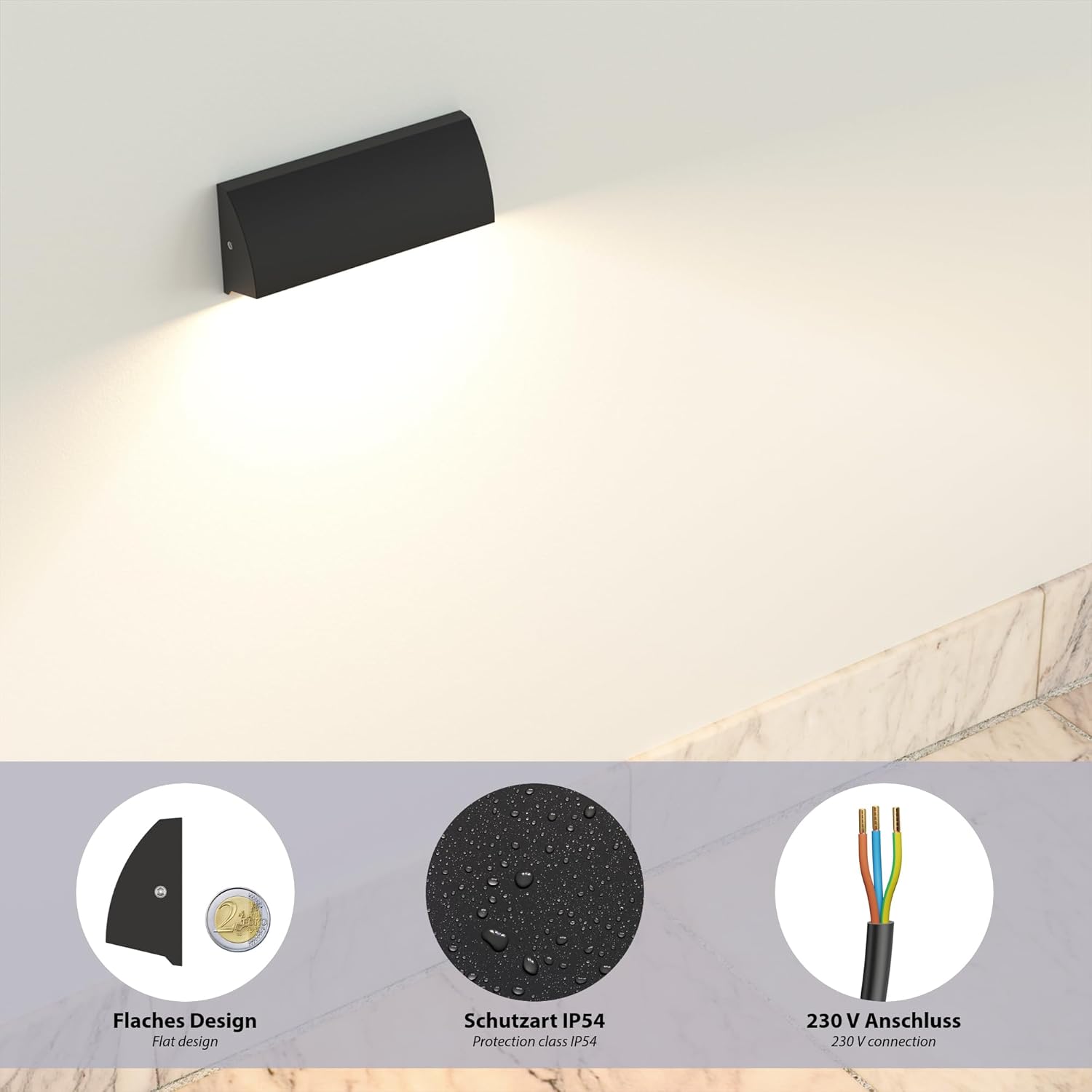 Thumbnail 1 de ledscom.de SEGIN: applique/luce scala esterni a 4 LED, IP54, Ø 130 x 55 x 30 mm, 3,6 W, 278 lm, nero opaco