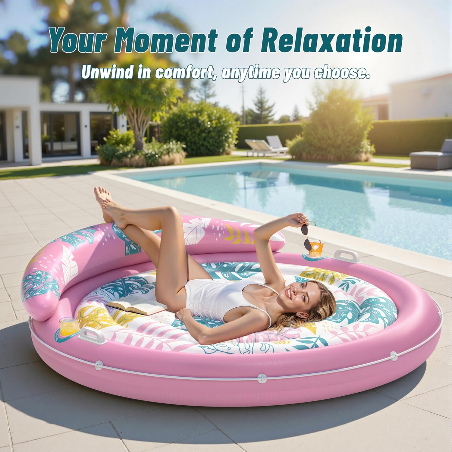 Detalle 2 de JOSEN Pool Floats Adult: Extra Large Inflatable Tanning Lounger with Cup Holders