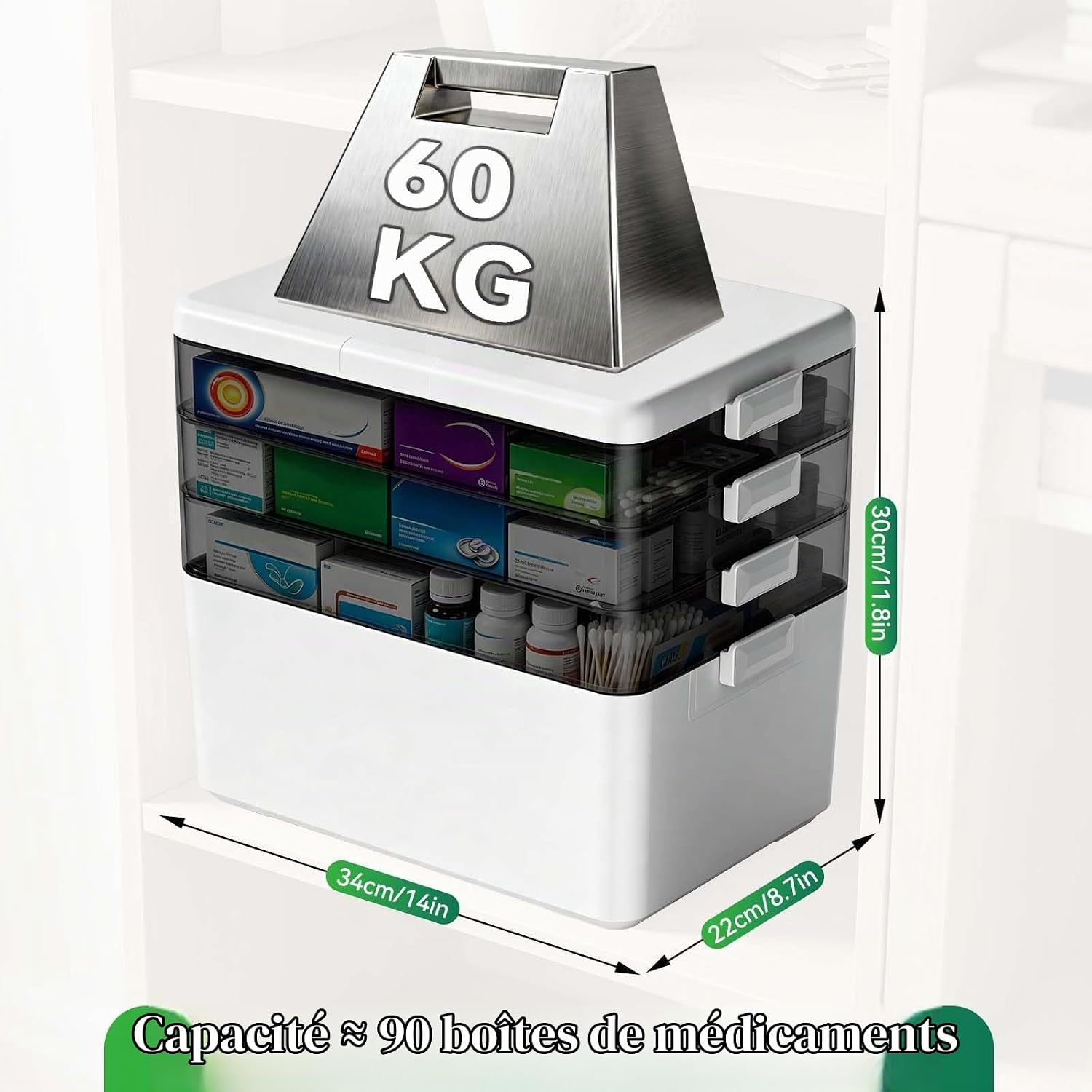 Detalle 2 de Svkiyang medicijndoos met 4 lagen, semi-transparant grijs ABS