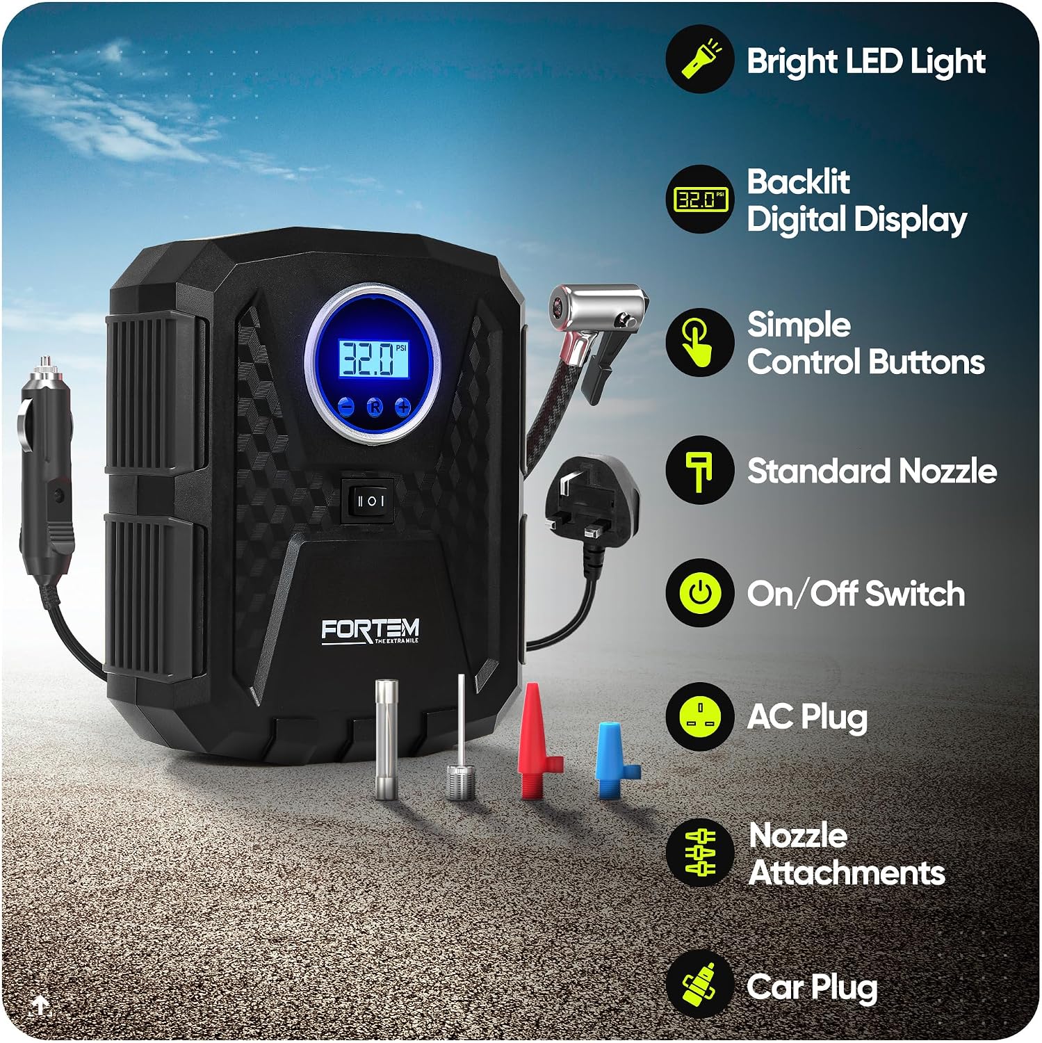 Detalle 2 de FORTEM Car Tyre Inflator 150 PSI — air compressor