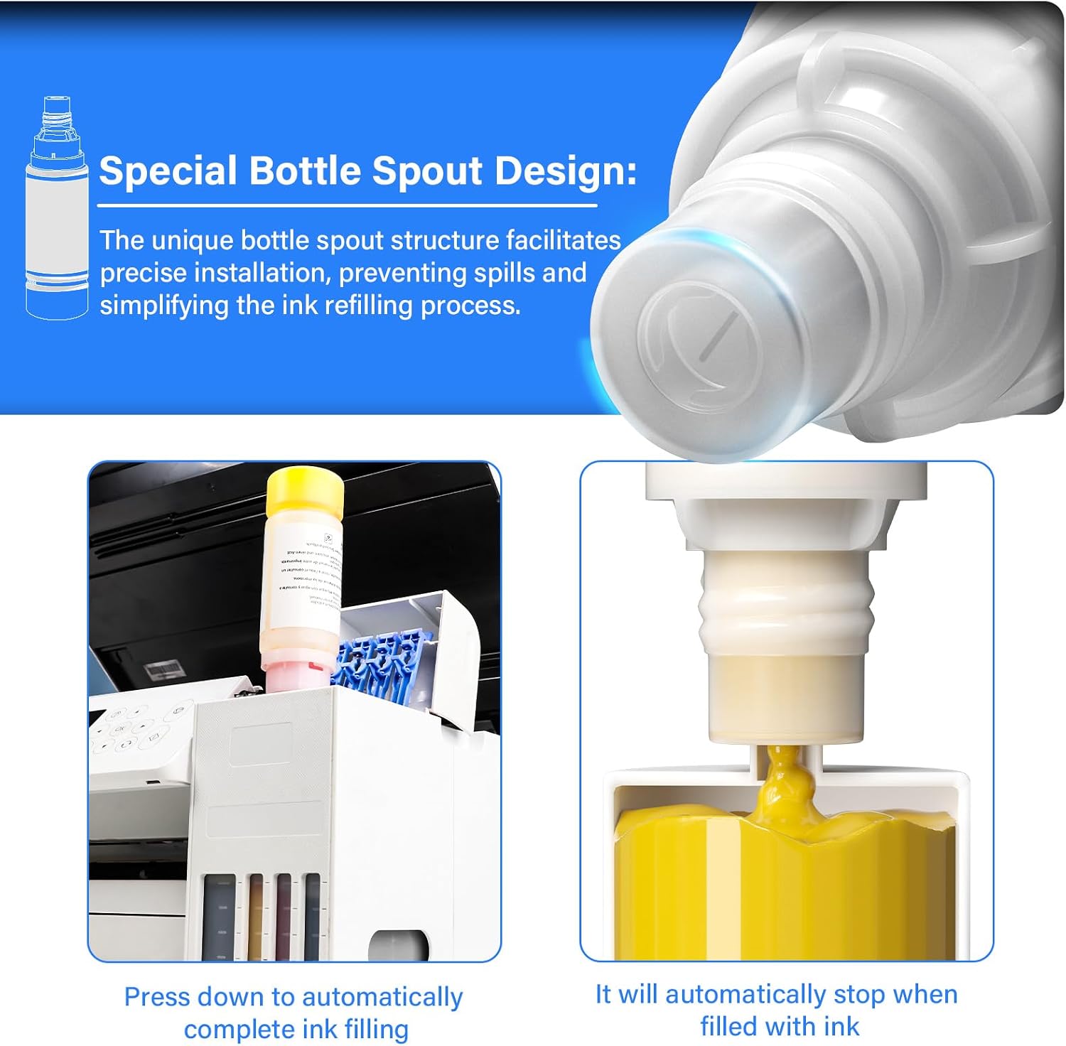 Detalle de Spaceink T502 T522 Compatible Ink Refill Bottles, Black, Cyan, Magenta & Yellow