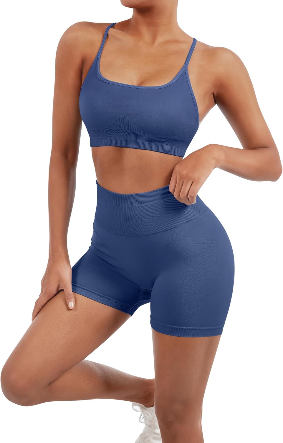 Detalle 2 de SUUKSESS HSS338 Seamless Workout Set with Strappy Bra and High-Waisted Shorts