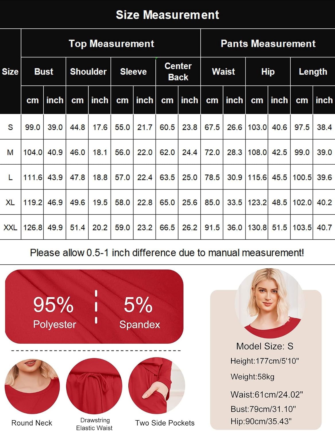 Thumbnail 4 de Ekouaer 2-Pack Women's Pajama Sets, Long-Sleeve Tops and Pocket Pants