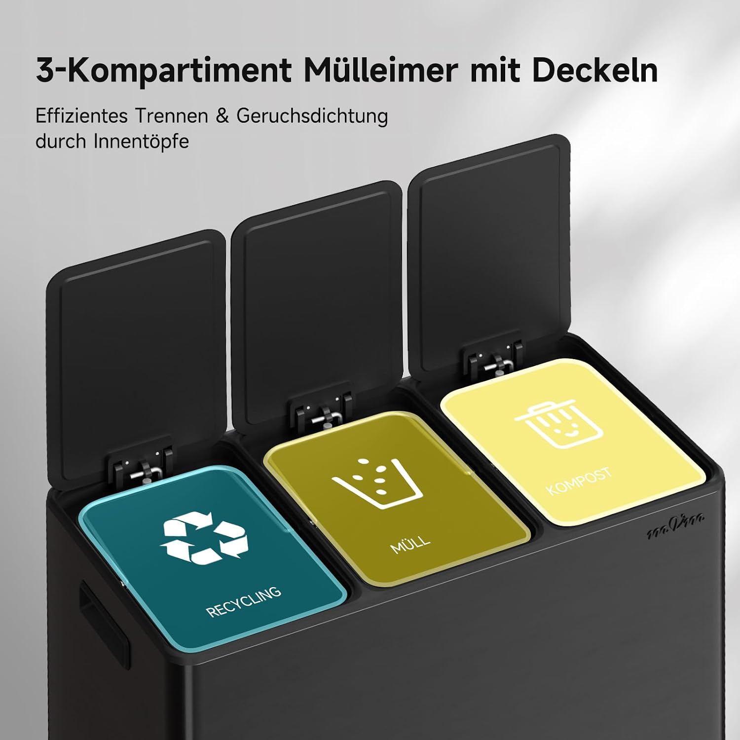 Detalle de mVm Küchen-Mülleimer 45 Liter mit 3 Fächern (3×15 Liter) und Softclose