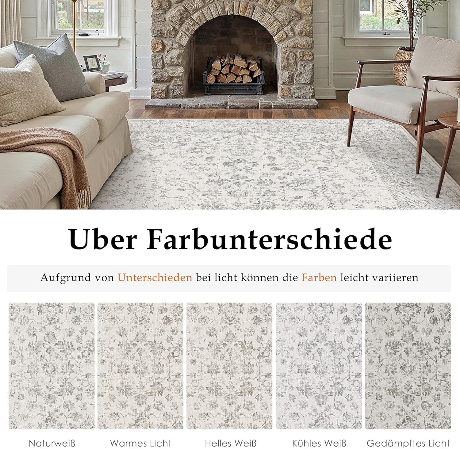 Thumbnail 2 de PureCozy Grau Teppich 200x300cm – Vintage Kurzflor, rutschfest, waschbar