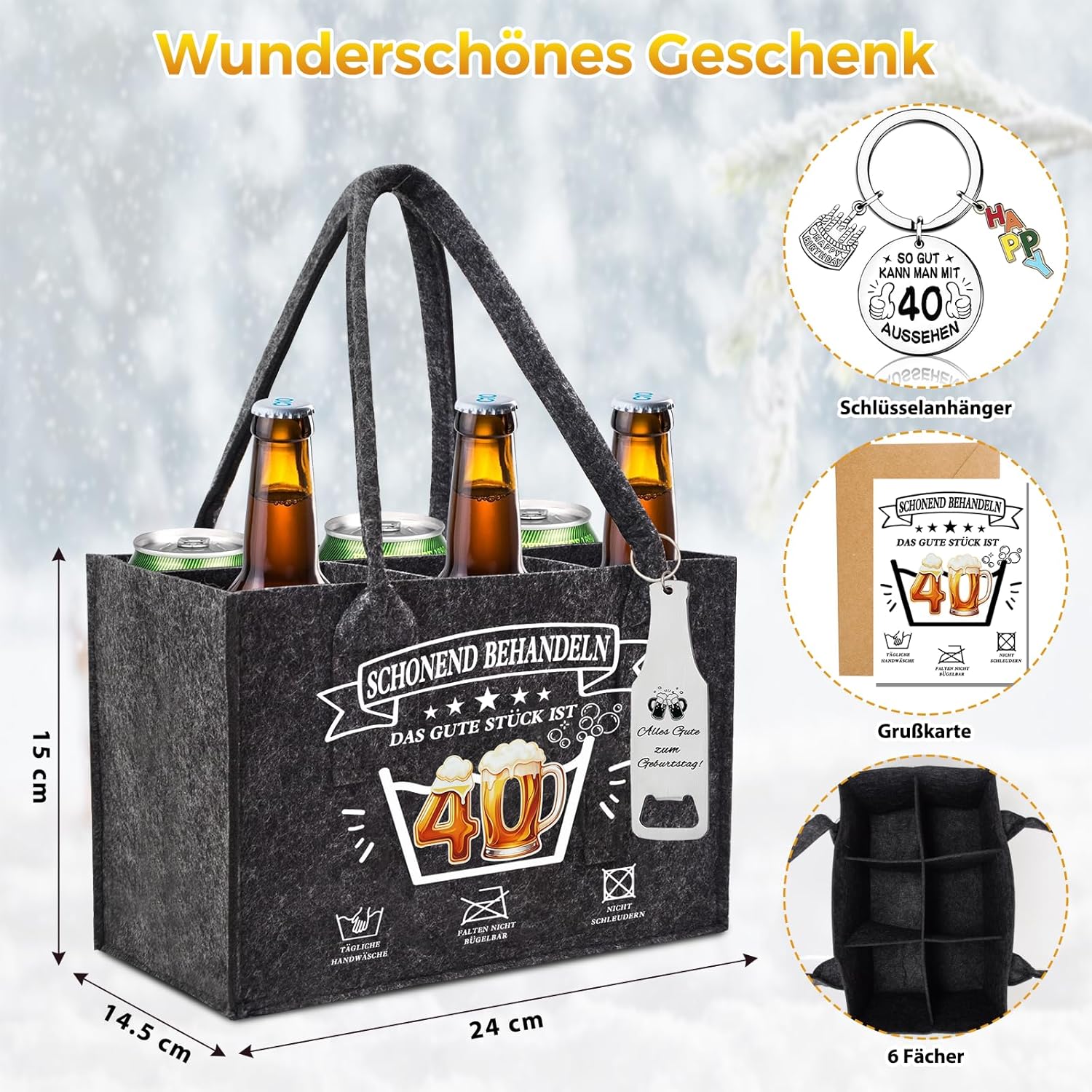 Thumbnail 1 de Wryzorix Männerhandtasche Bier Geschenkset zum 40. Geburtstag – mit Socken, Flaschenöffner, Schlüsselanhänger & Karte