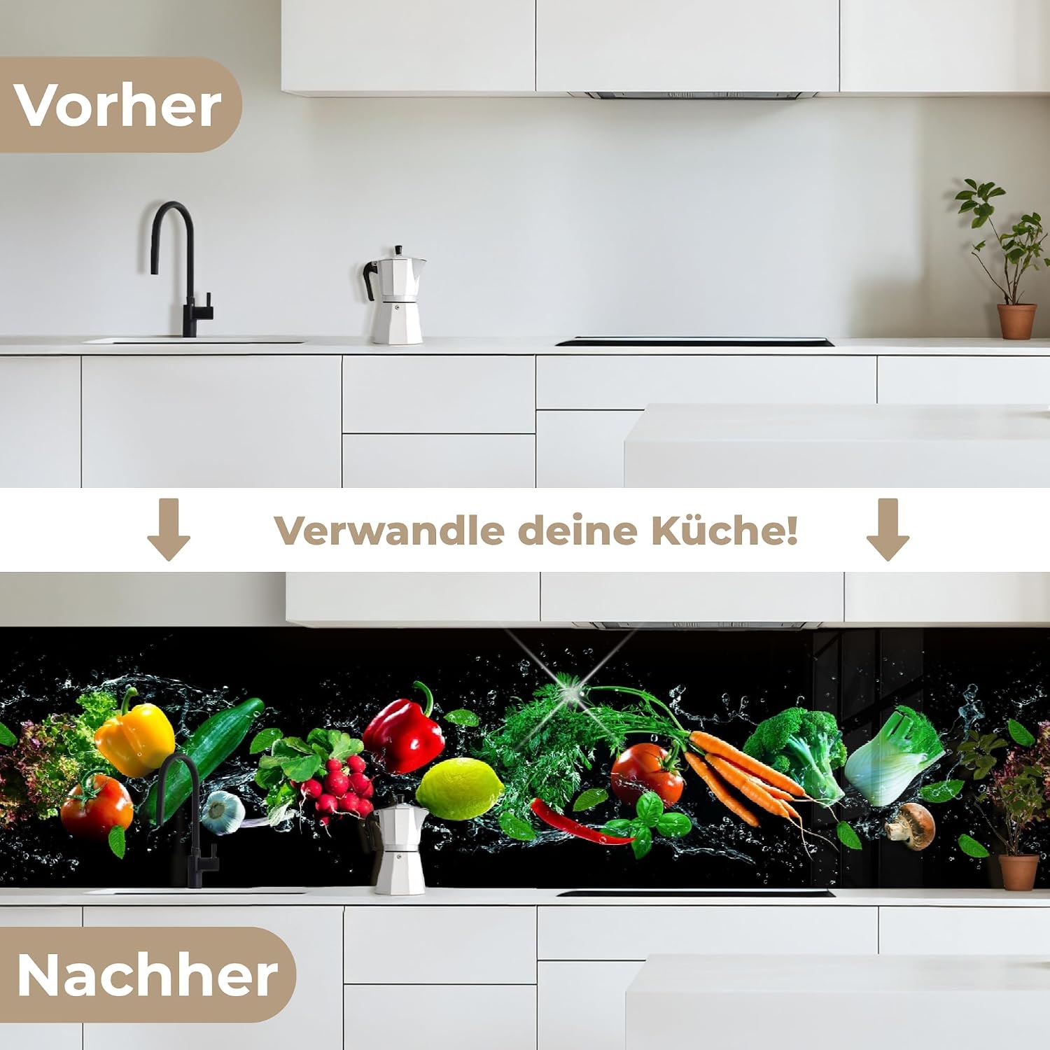 Thumbnail 2 de KitchenYeah Küchenrückwand Selbstklebend 60x250 cm – Glasklare Optik, kein Bohren, schwarz