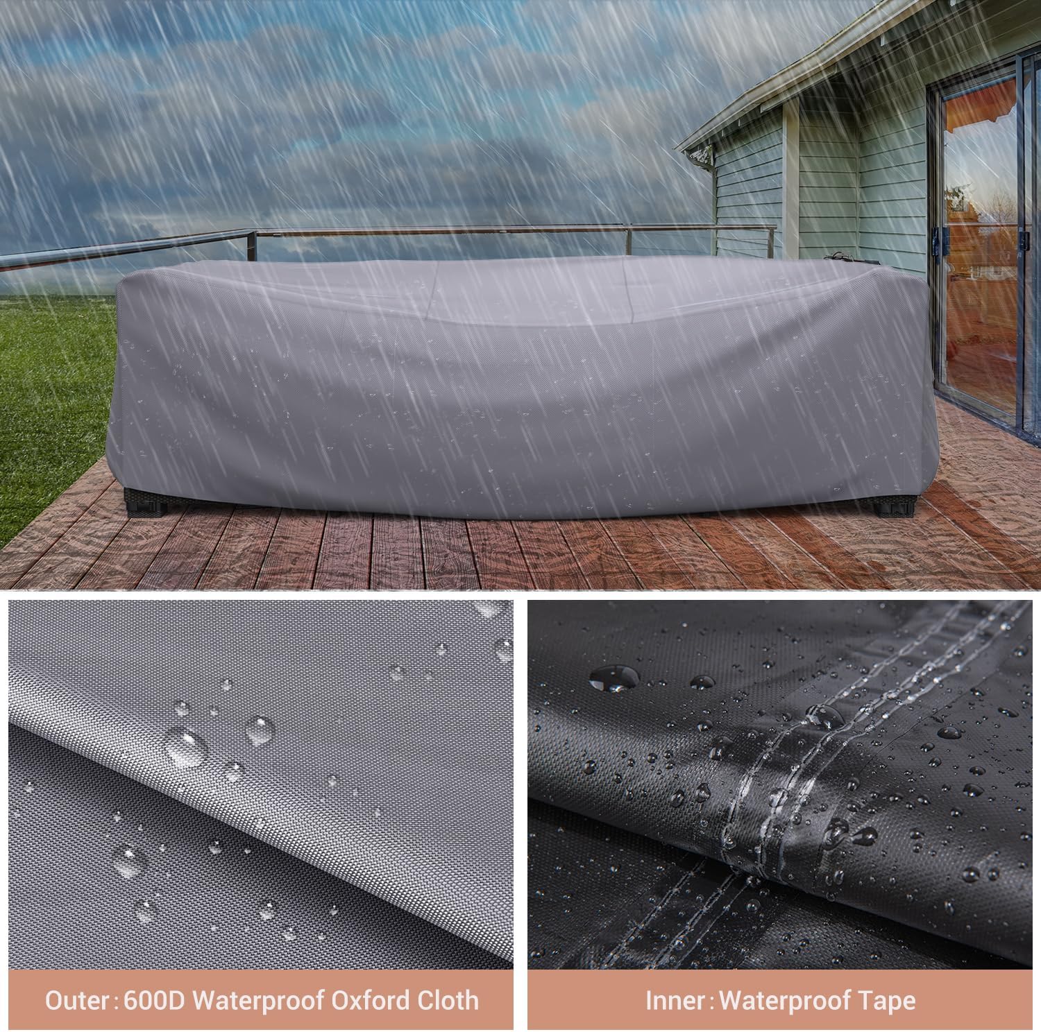 Detalle de Mrrihand MHD-238 Patio Furniture Cover, 108"L x 82"W x 28"H, Gray