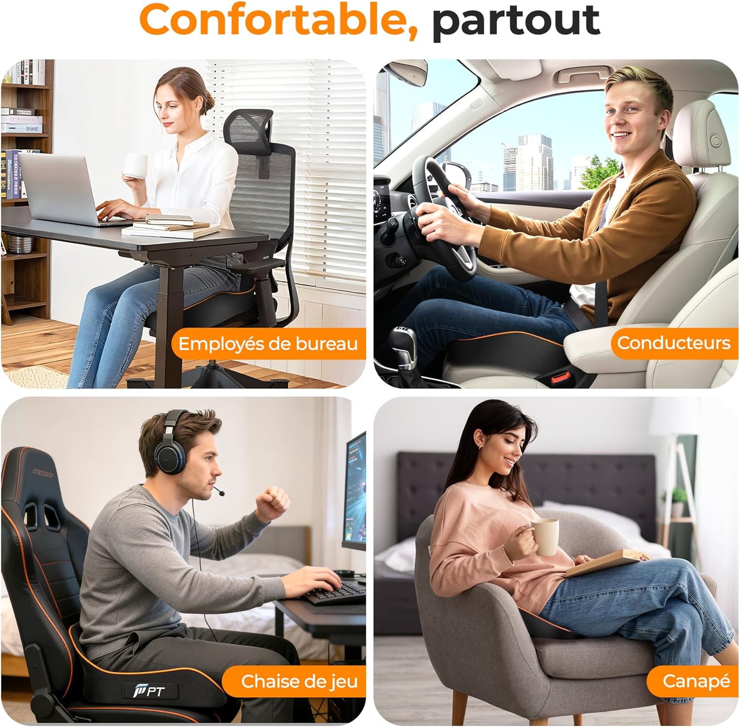 Detalle de PTylo Coussin Chaise Bureau – Mousse Mémoire pour Assise Plus Douce, Housse Lavable