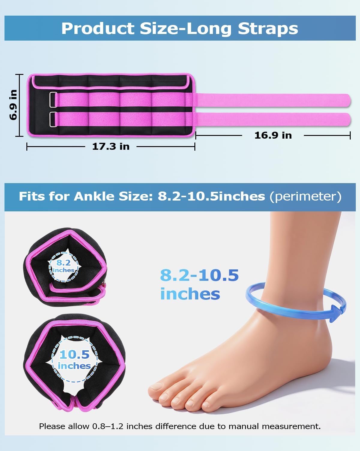 Detalle de Fragraim 15-lb Adjustable Ankle Weights, Removable Inserts, Purple Pair