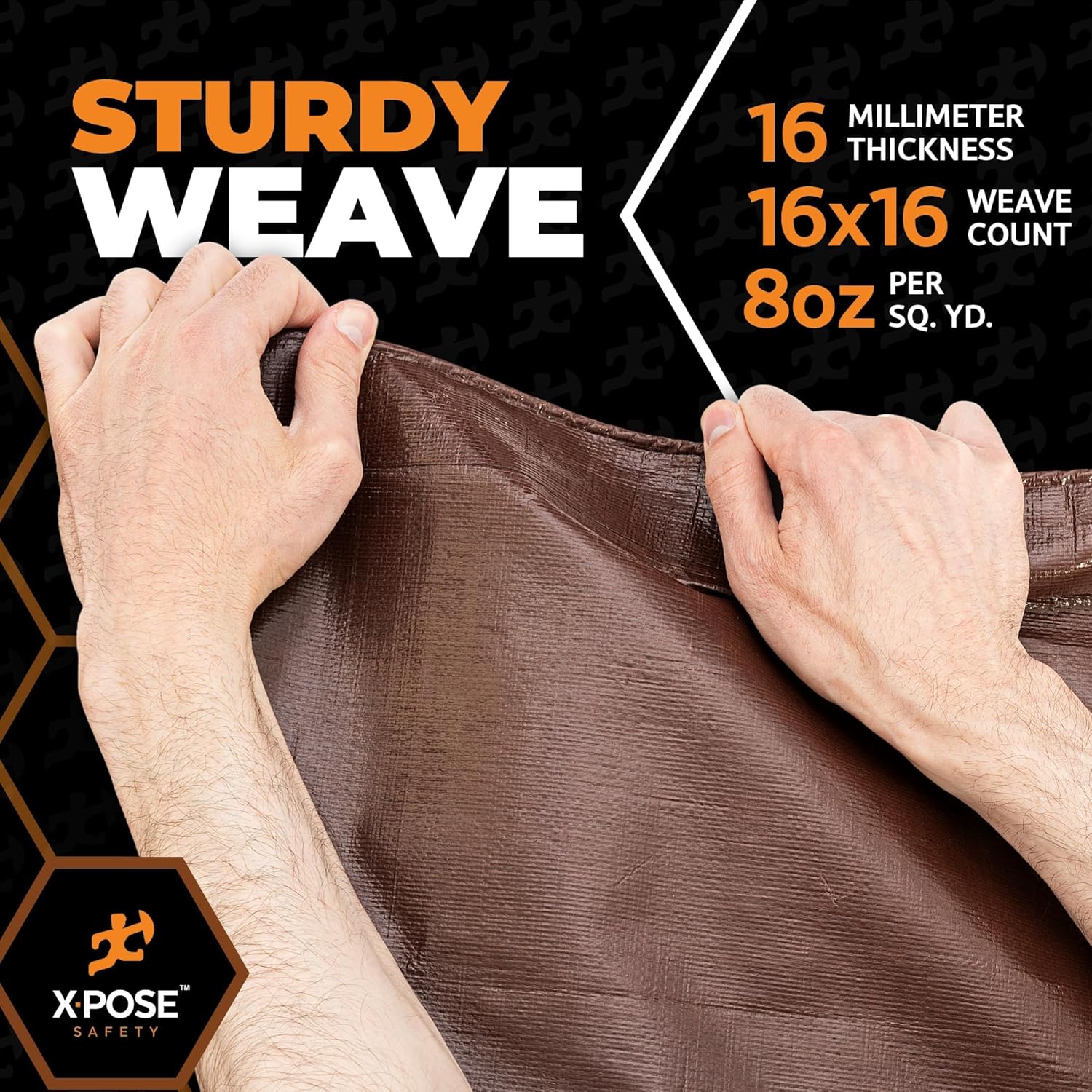 Detalle de Xpose Safety 4x20 ft Poly Tarp: 16 mil, UV-Resistant, Reinforced Brown Poly Tarp
