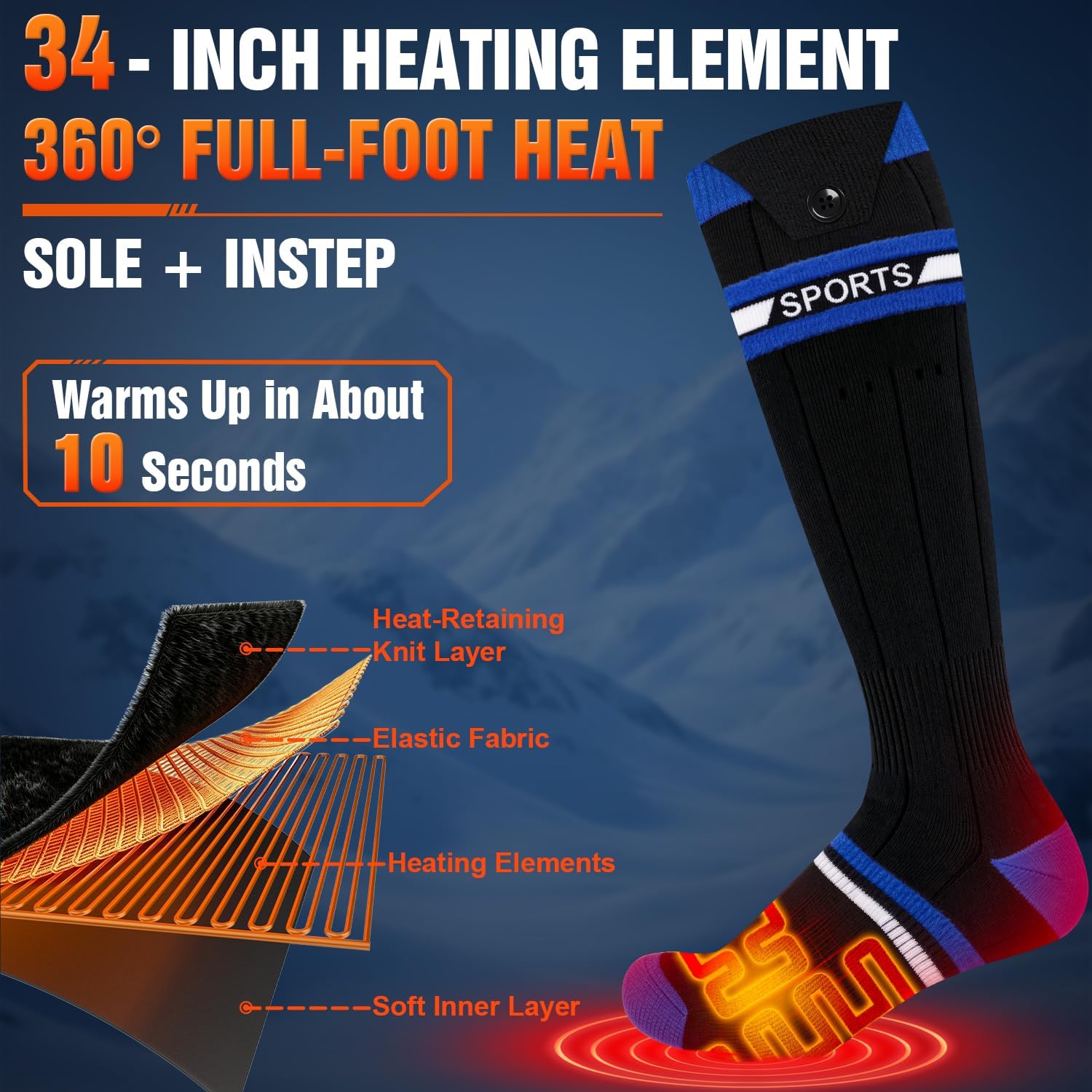 Detalle 2 de VICEPLUS RTX-DRO8L-PB Heated Socks, App Control, Dual 8000mAh Batteries
