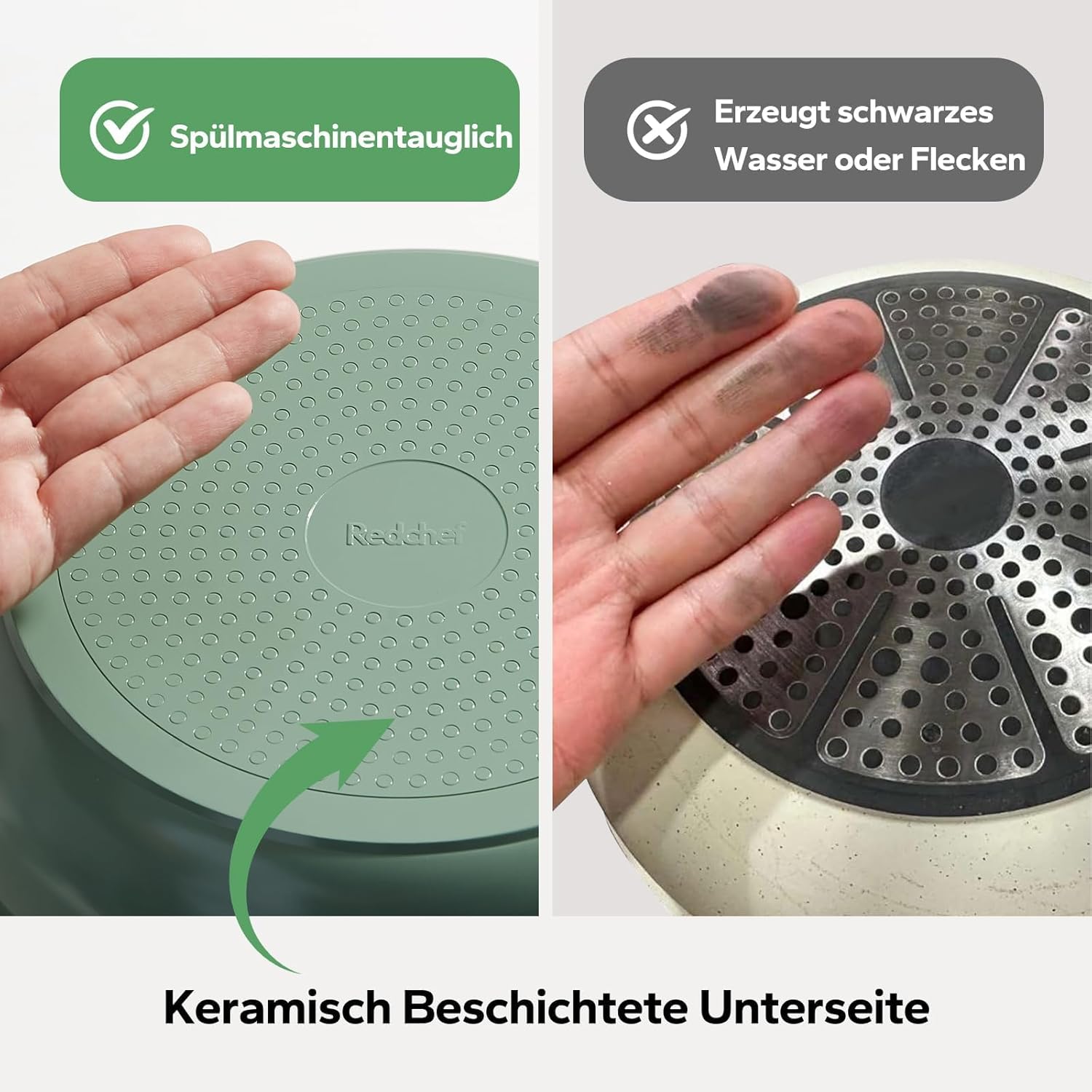 Detalle de Redchef Keramik Pfannenset mit abnehmbarem Griff, 5-teilig (PTFE-/PFAS-/PFOA-frei)
