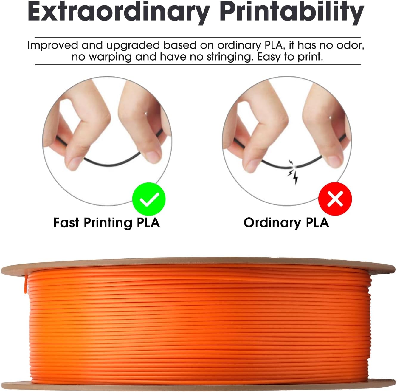 Detalle de eSUN PLA Basic 1,75 mm – Orange, 1 kg Spule, Maßgenauigkeit ±0,03 mm, Schnell-Druck PLA Filament