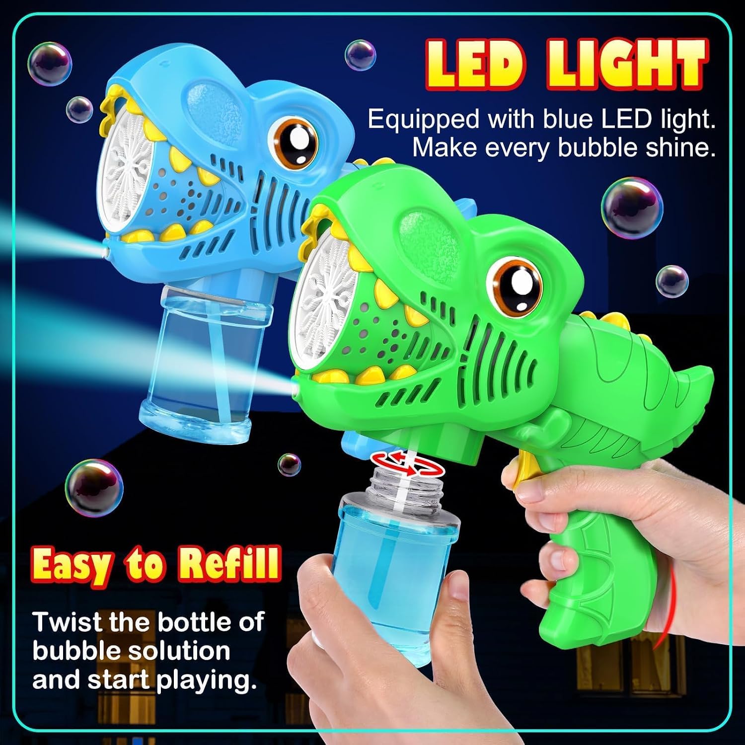 Detalle de Yunaking 2-Pack Bubble Machine Gun for Kids: Rechargeable Outdoor Bubble Fun