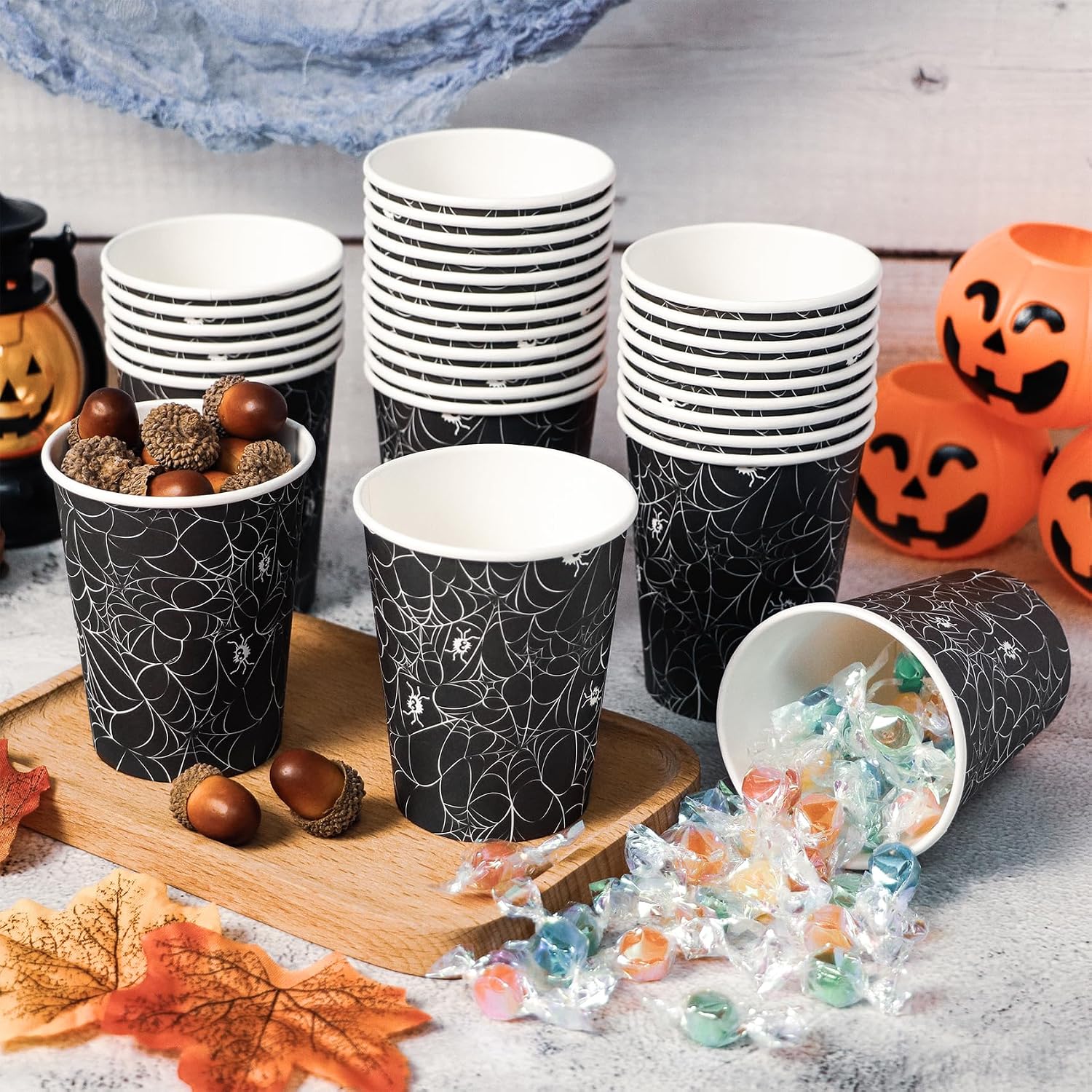 Detalle 2 de ATFUNSHOP ATTZ-000486 Halloween Paper Cups, 9 oz Spiderweb Design, 30 Count