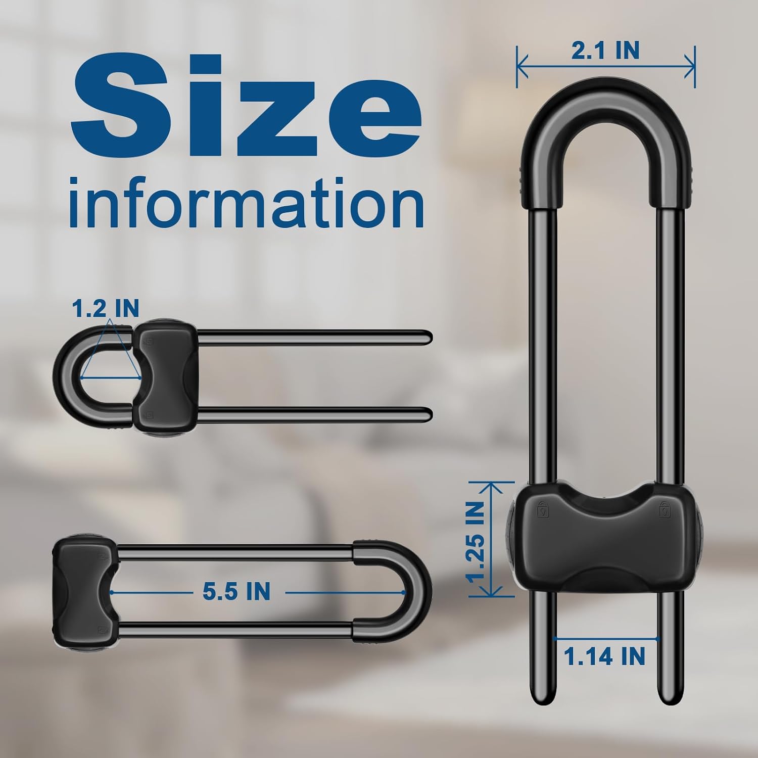 Detalle 2 de LLOOC Cabinet Locks 4-Pack, Adjustable U-Shaped Sliding Child Safety Locks