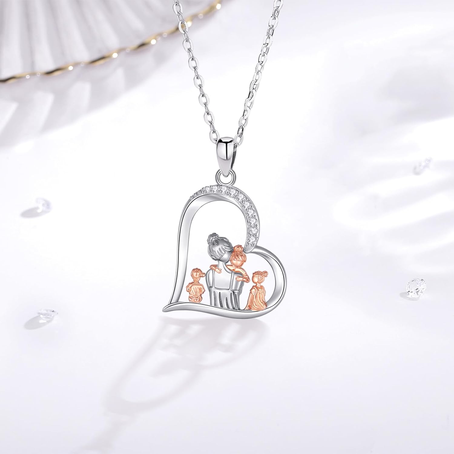 Thumbnail 1 de INFUSEU Herzform Halskette mit Mutter-und-Kind-Anhänger aus 925 Silber – Muttertagsgeschenk