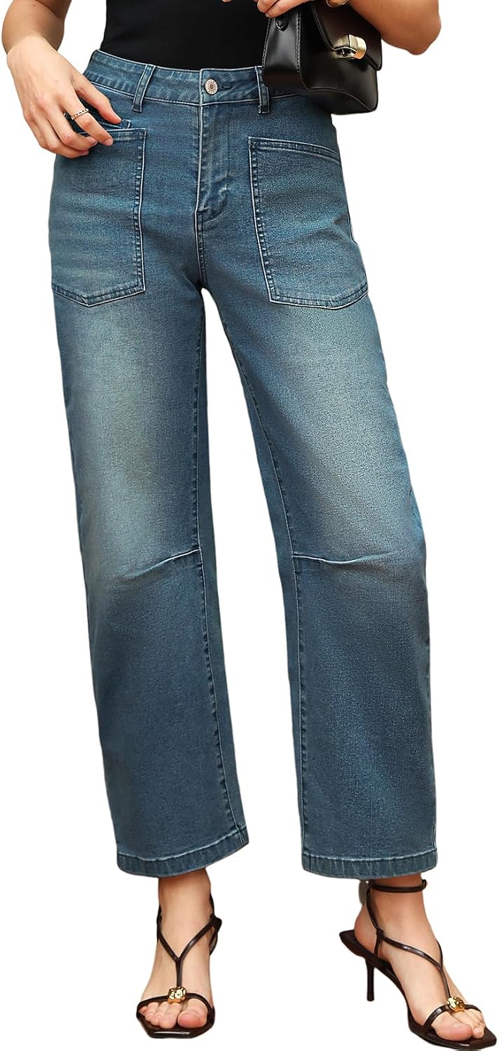 Detalle 1 de EVALESS Barrel Pants Women’s High-Rise Stretch Jeans, Relaxed Cropped Fit