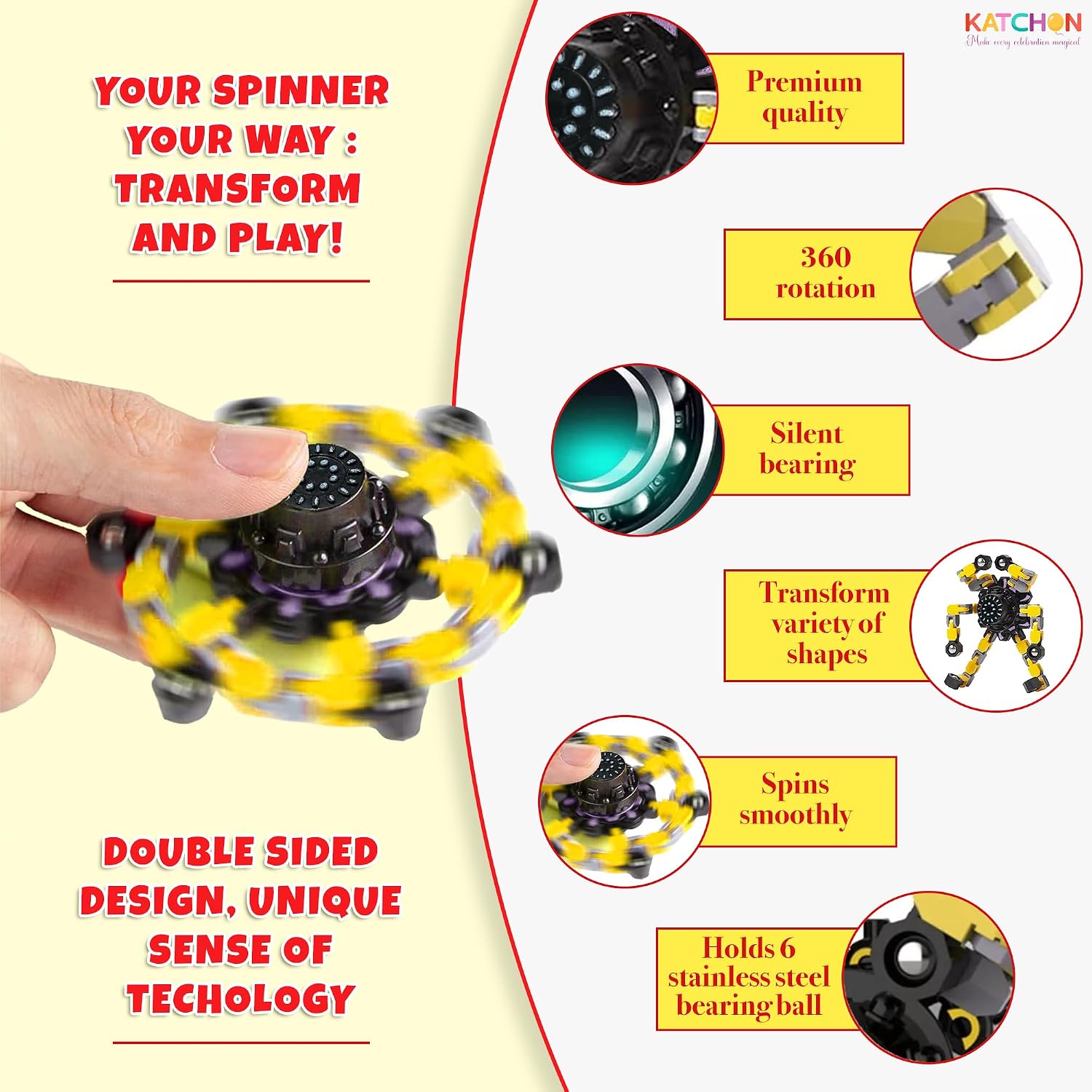 Detalle 2 de KatchOn Transformable Robot Fidget Spinner – Pack of 24