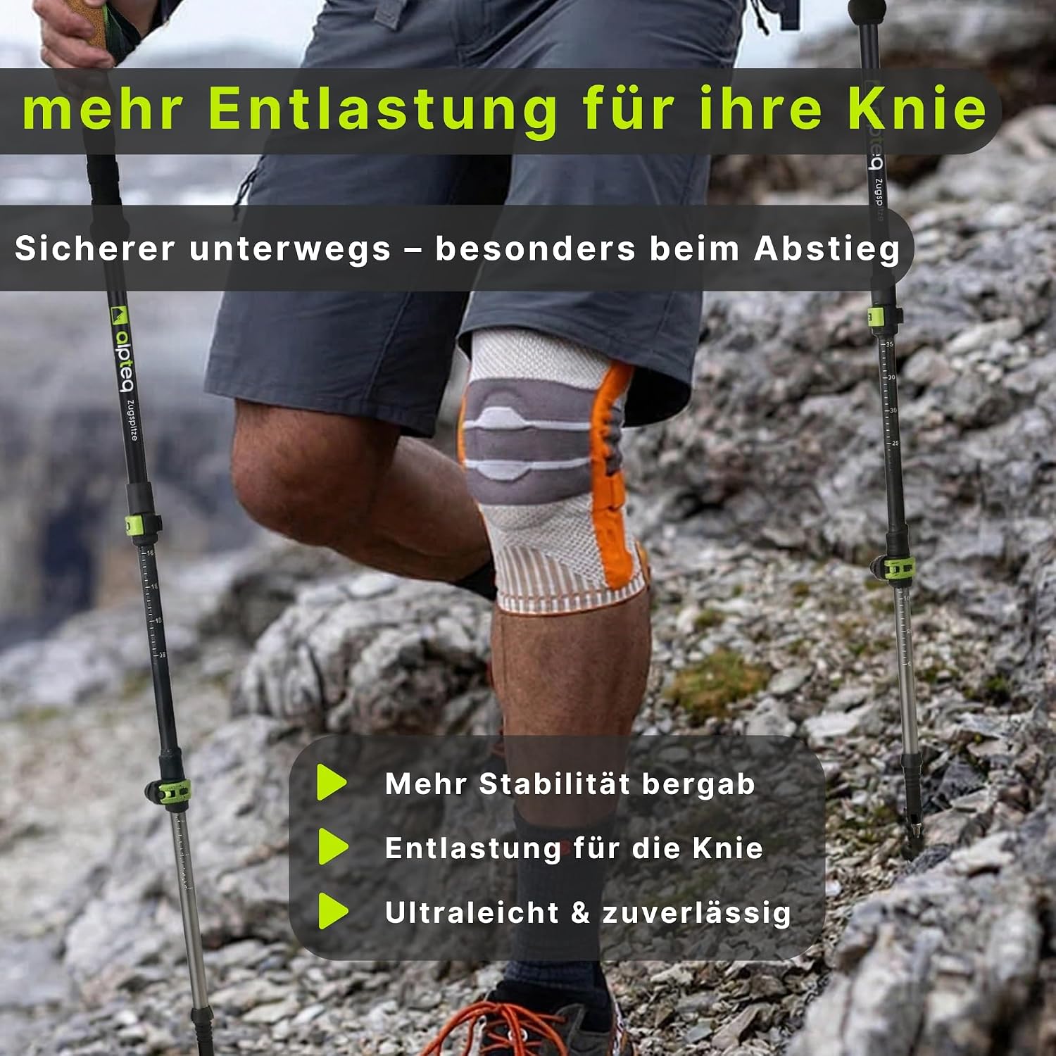 Detalle 2 de Alpteq Carbon Wanderstöcke Teleskop – ultraleichte Carbon- und Aluminium-Stöcke für Familie und Alltag