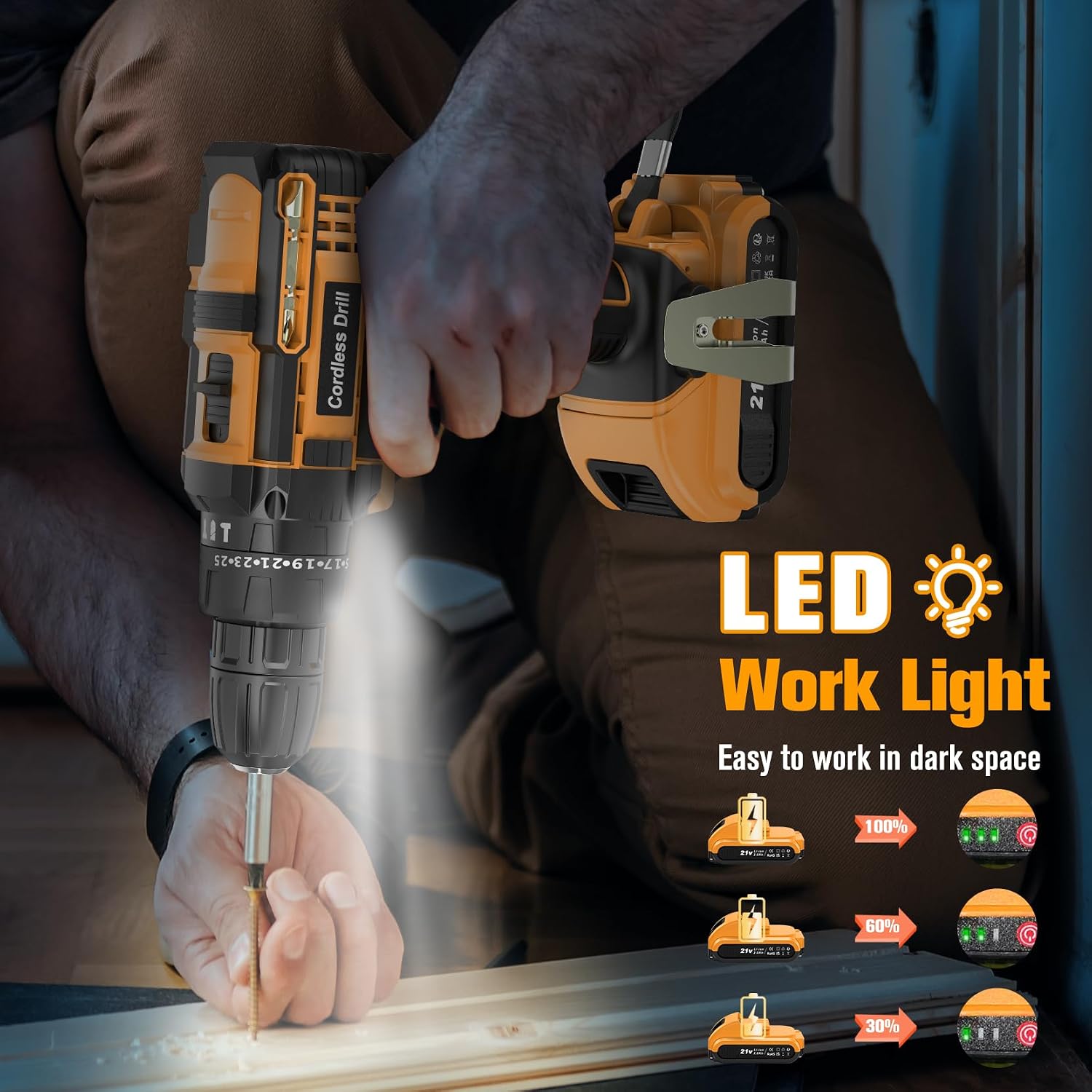 Detalle 2 de JYGMPRO 21V cordless hammer drill 42Nm