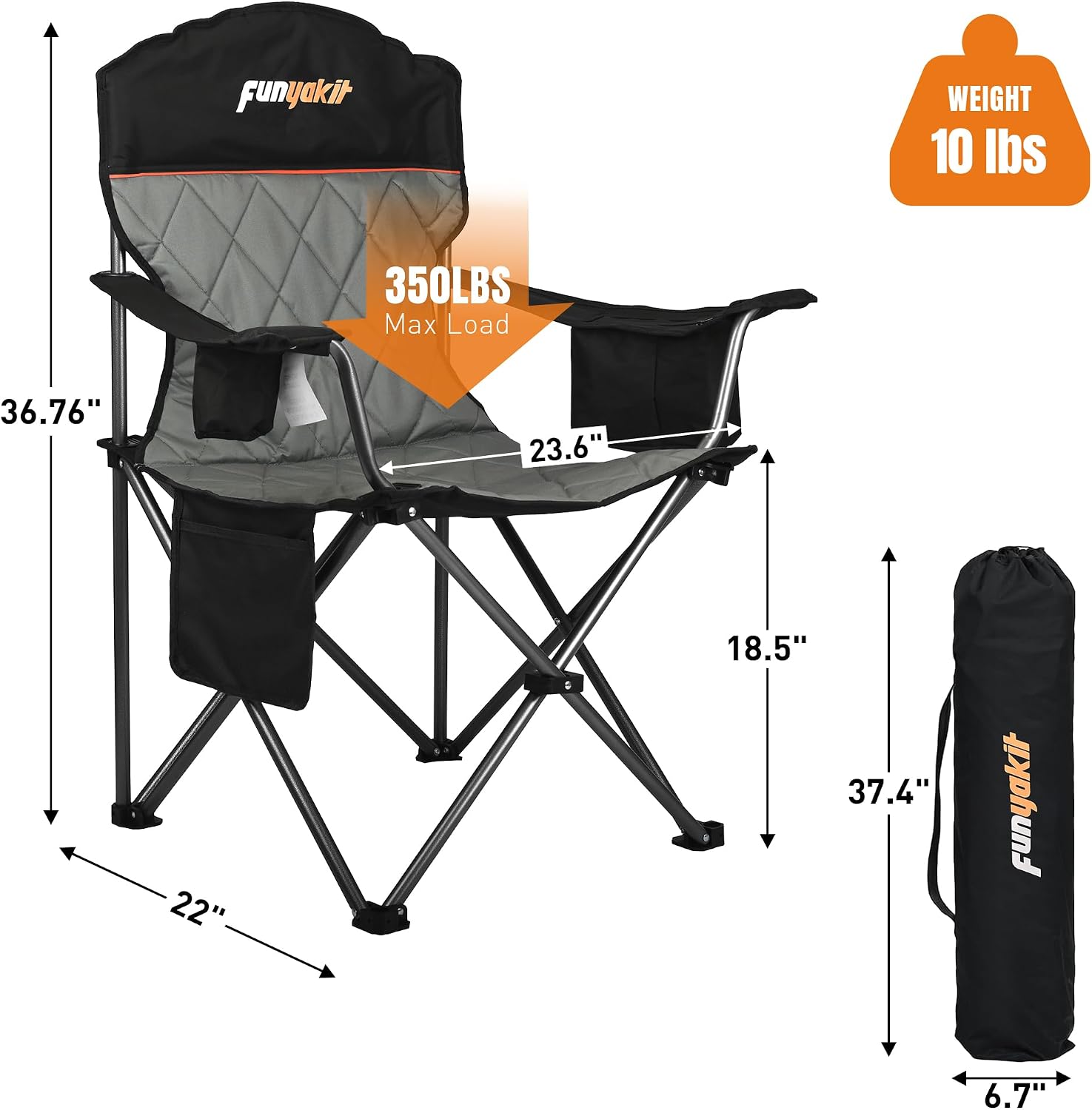 Detalle de FUNYAKIT FYK-006-2PCS-CA Camping Chairs, Padded with Cooler Pouch
