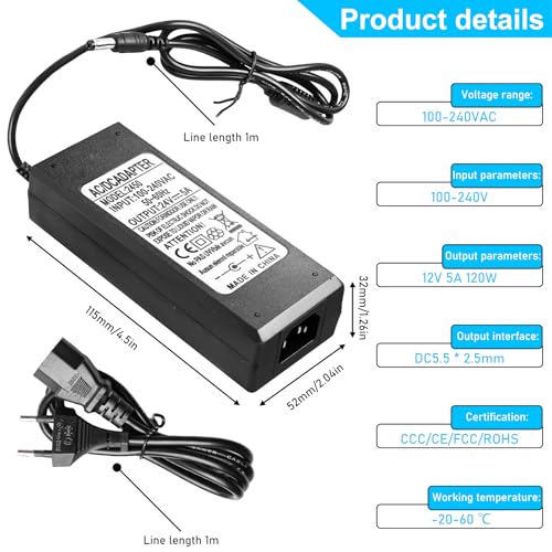 Detalle de GAOUTO 24V 5A Netzteil – 120 W DC-Netzteil für LED-Streifen, Router und mehr