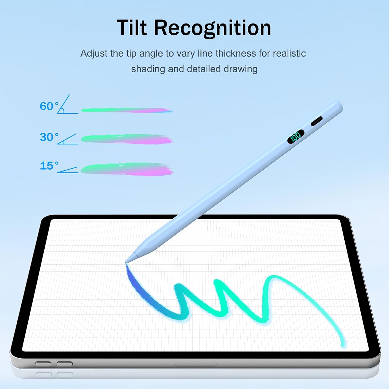 Detalle 2 de FOJOJO Stift für iPad 2025–2018 mit LED-Ladestandsanzeige – Pencil für iPad 11/13, Air, Pro, mini (ohne Druckempfindlichkeit)