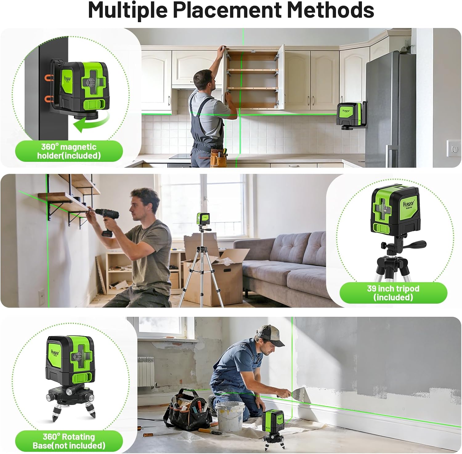 Thumbnail 6 de Huepar 9011T Green Cross Line Laser Level with Tripod, Self-Leveling