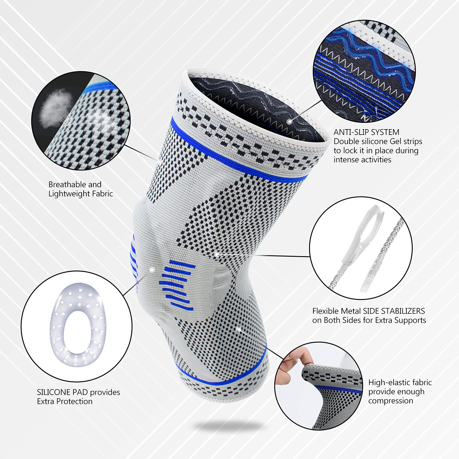 Thumbnail 1 de Lexniush Professional Knee Support – Patella Gel Pads, Spring Stabilizers & Anti-Slip Sleeve (Grey, Size L) for Arthritis, Pain Relief and Sports