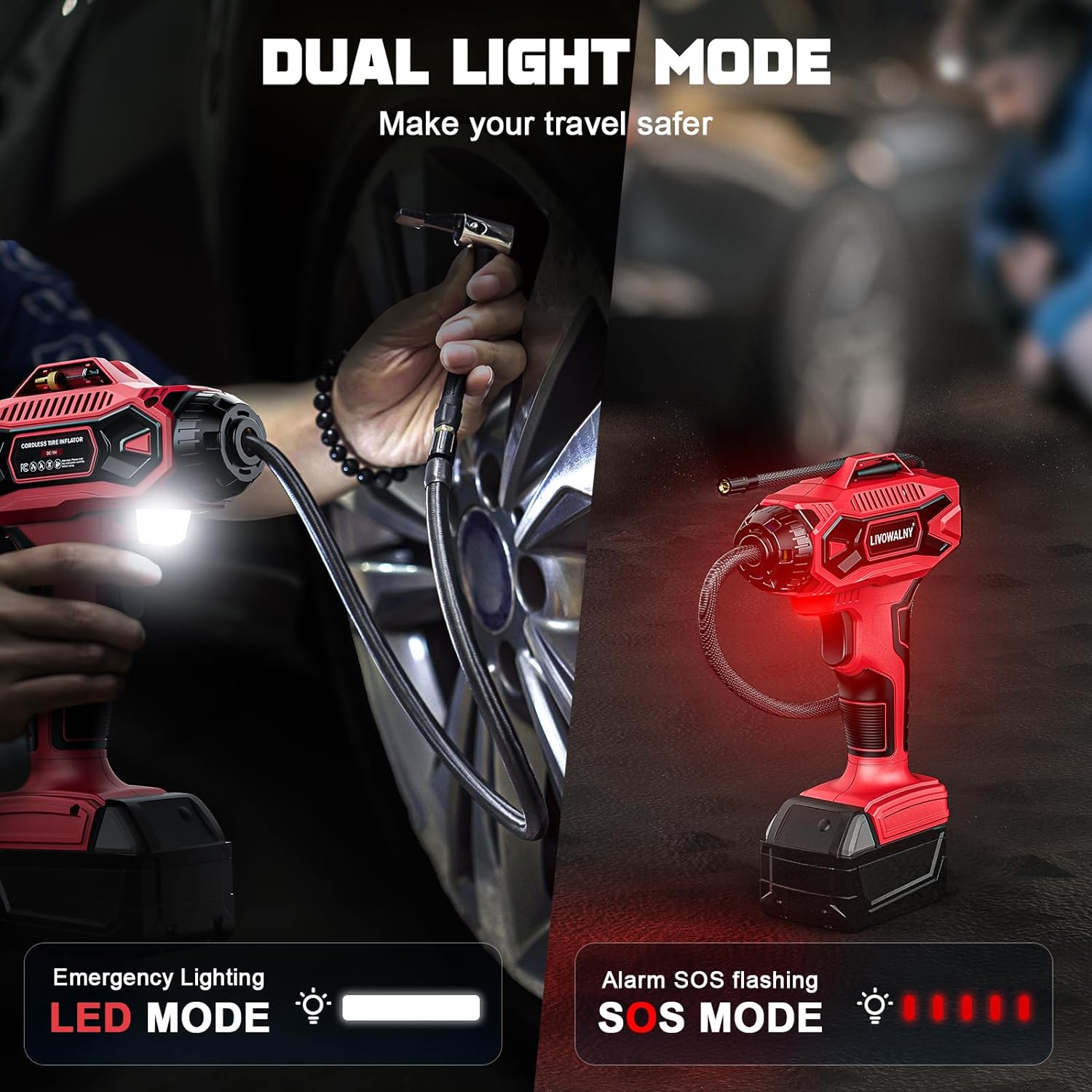 Thumbnail 5 de LIVOWALNY 160PSI Cordless Tire Inflator Compatible with Milwaukee 18V