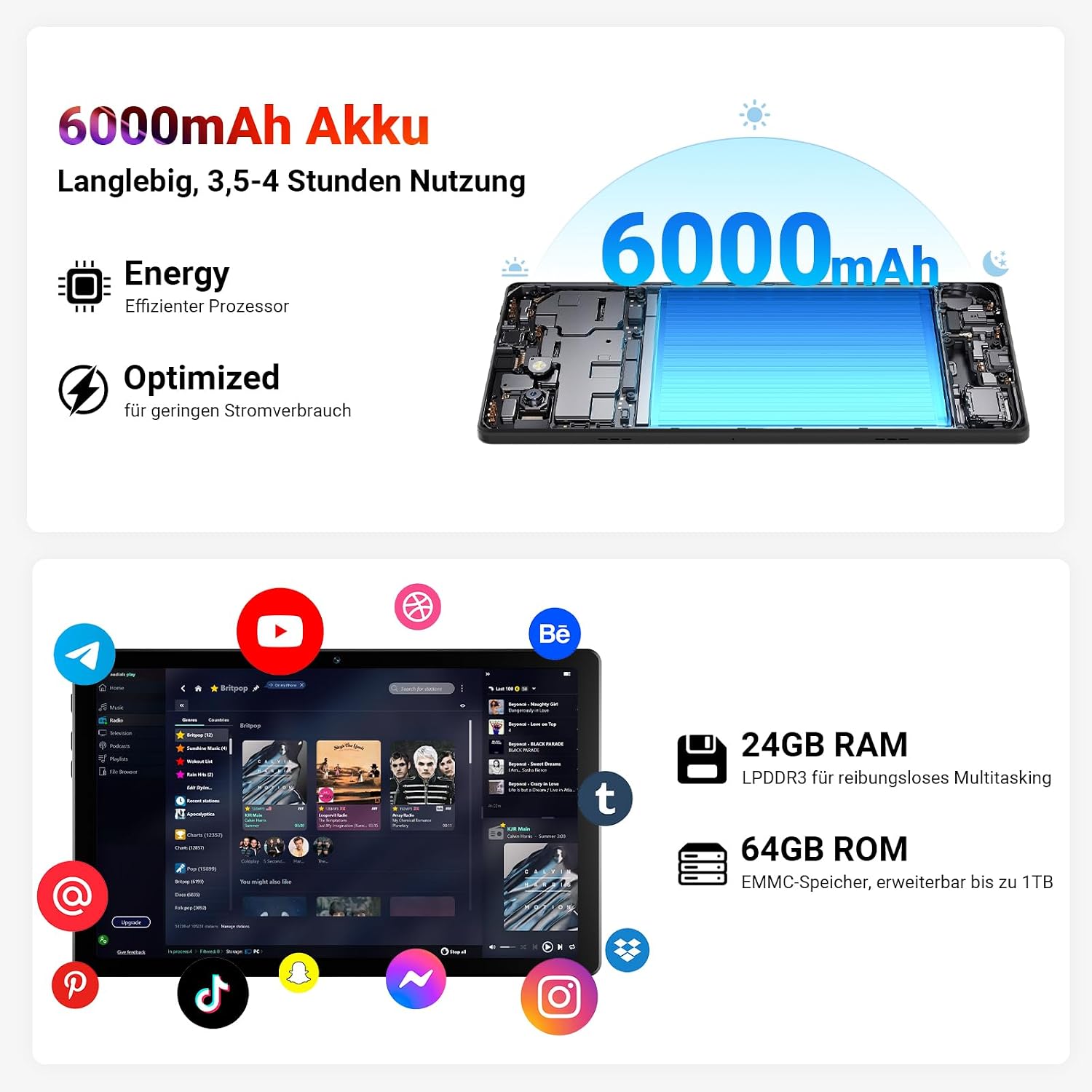 Thumbnail 6 de Laptok Tablet 10 Zoll – Android 16, 24GB RAM, 64GB ROM, Erweiterbar bis 1TB