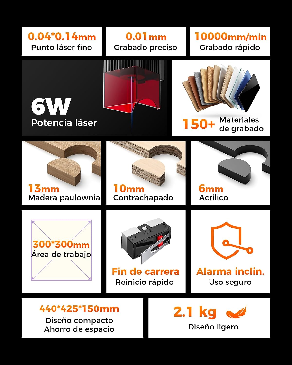 Detalle de ELIDOR Z6-6W Laser Engraver and Cutter, 300 × 300 mm Area, 0.01 mm Precision