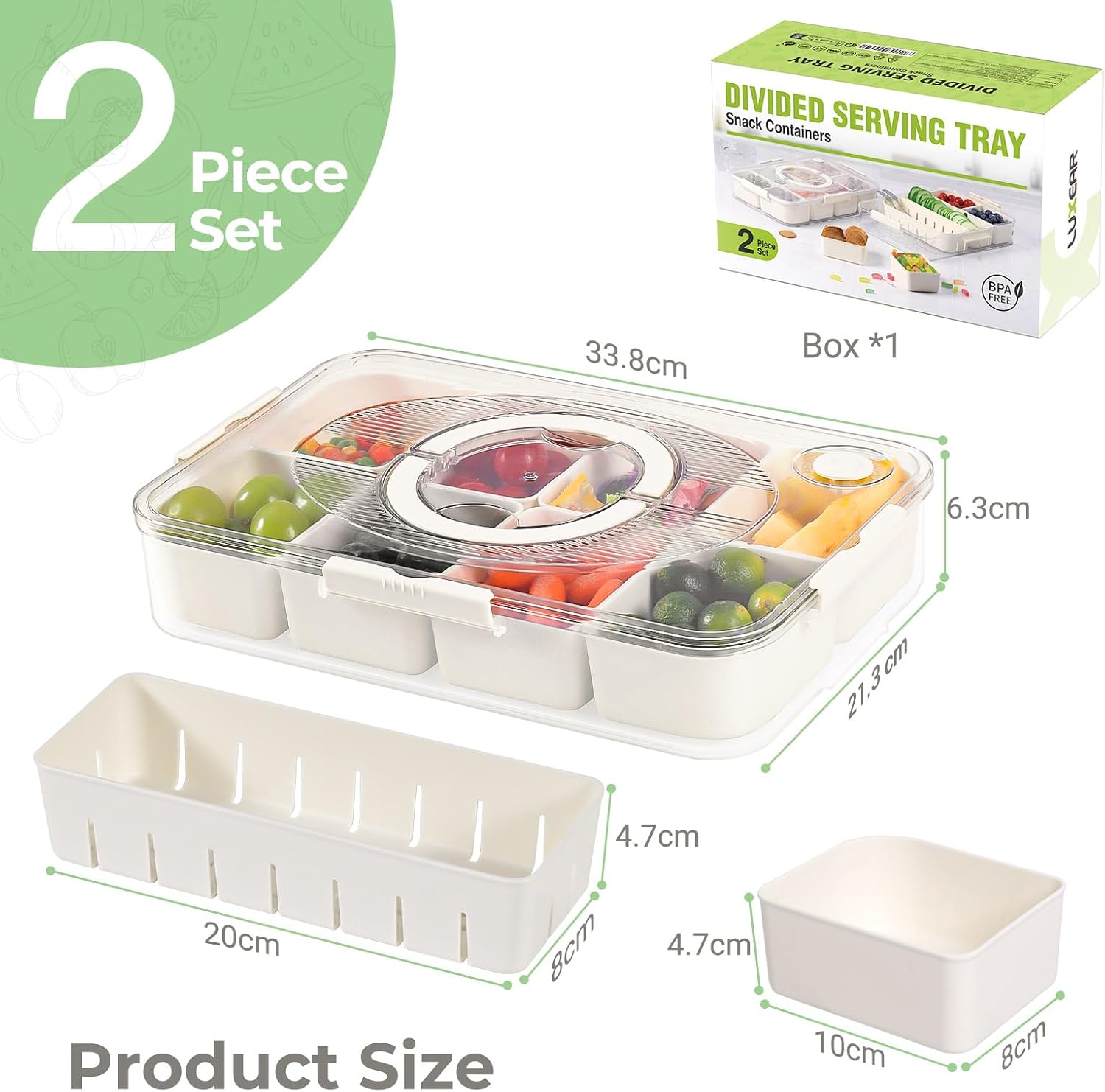 Detalle de Luxear 0802-WT snackboxenset met 8 + 6 vakken, afneembare vakjes