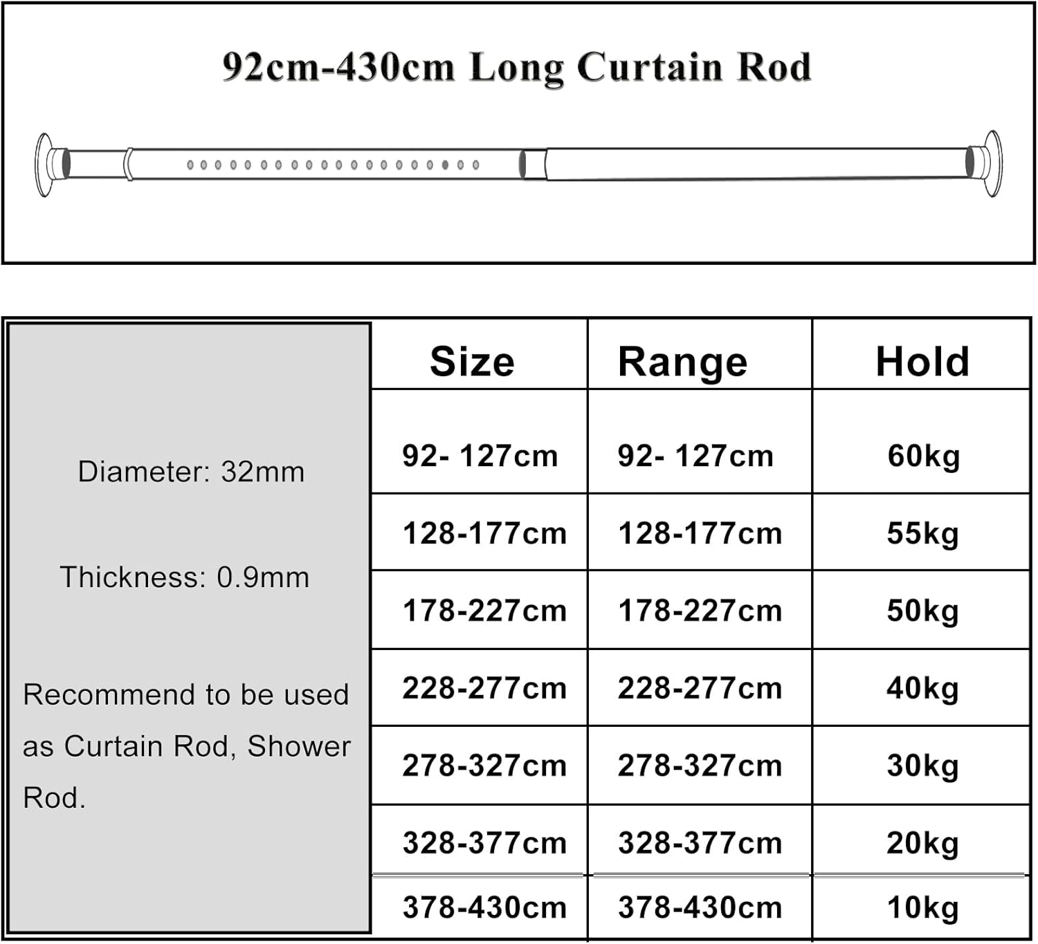 Detalle de Tringle à rideau extensible SuoAirNuo 92–430 à tension (acier inox) sans perçage, diamètre 32 mm