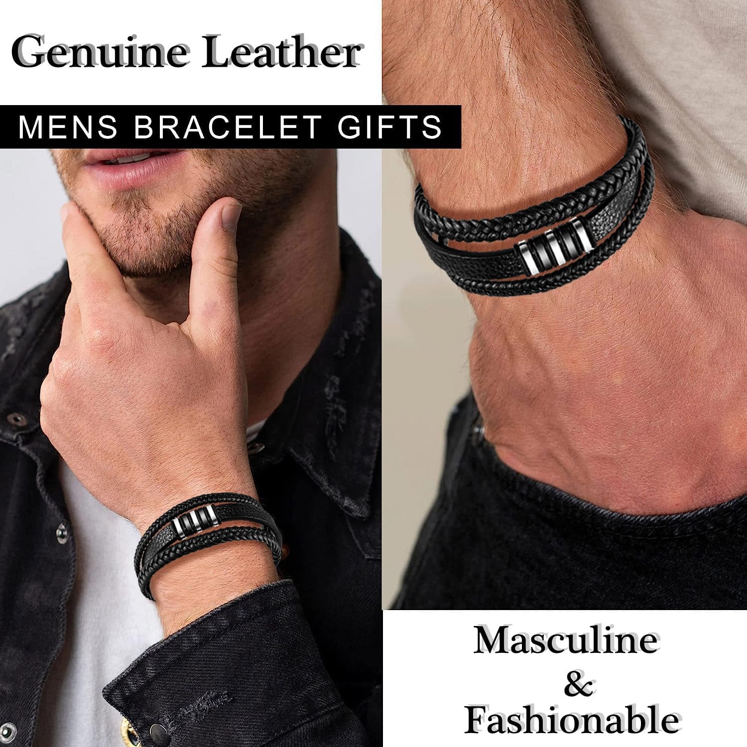 Detalle de Gkmamrg Pulsera de cuero hombre 22,5 cm