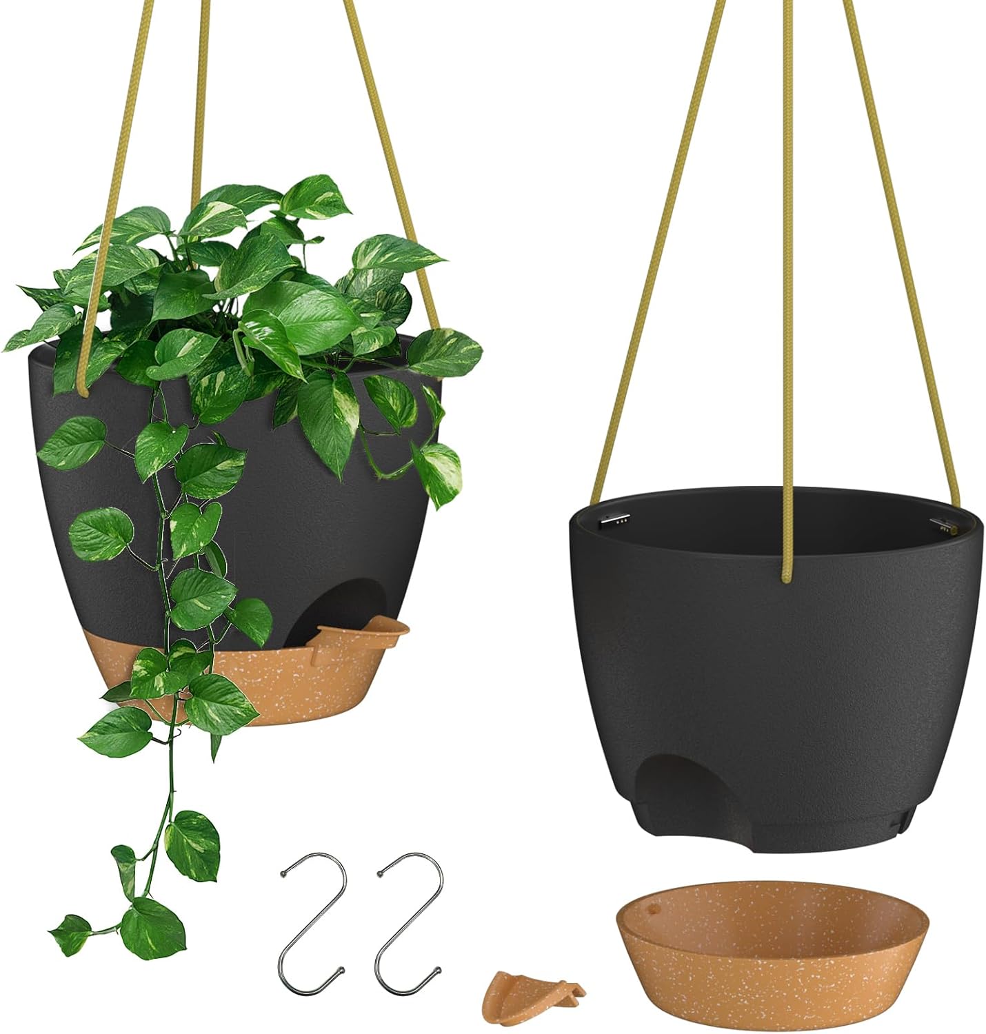 Detalle de ZMTECH 8-Inch Hanging Planters, 2-Pack, Self-Watering with Drainage Holes, Black