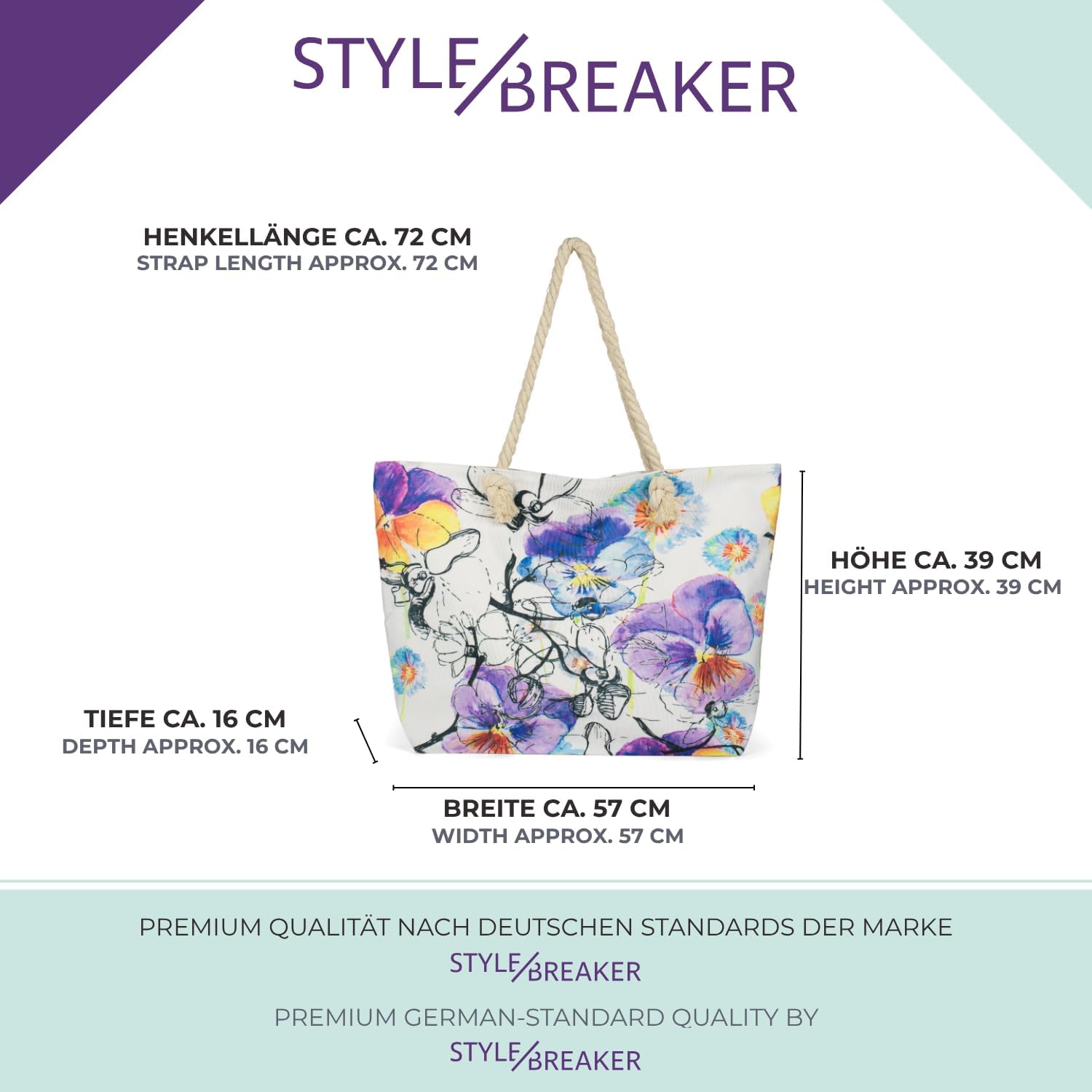 Thumbnail 6 de styleBREAKER Borsa da spiaggia Ladies XXL con stampa floreale viola – ampia, pratica e versatile