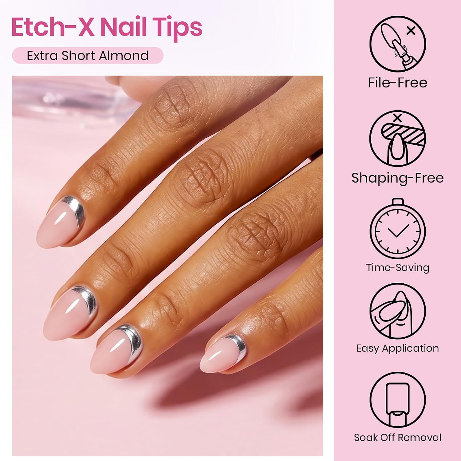 Thumbnail 3 de Beetles Extra Short Almond Nail Tips (Etch-X), 288 PCS, 12 Sizes Clear Full Cover Press-On