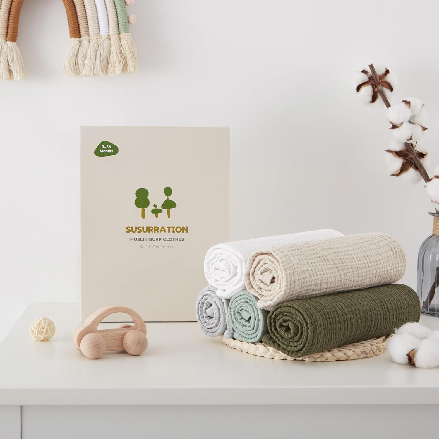 Thumbnail 5 de Susurration Muslin Cloths for Baby – 60 x 60 cm, 5 Pack, 100% Cotton