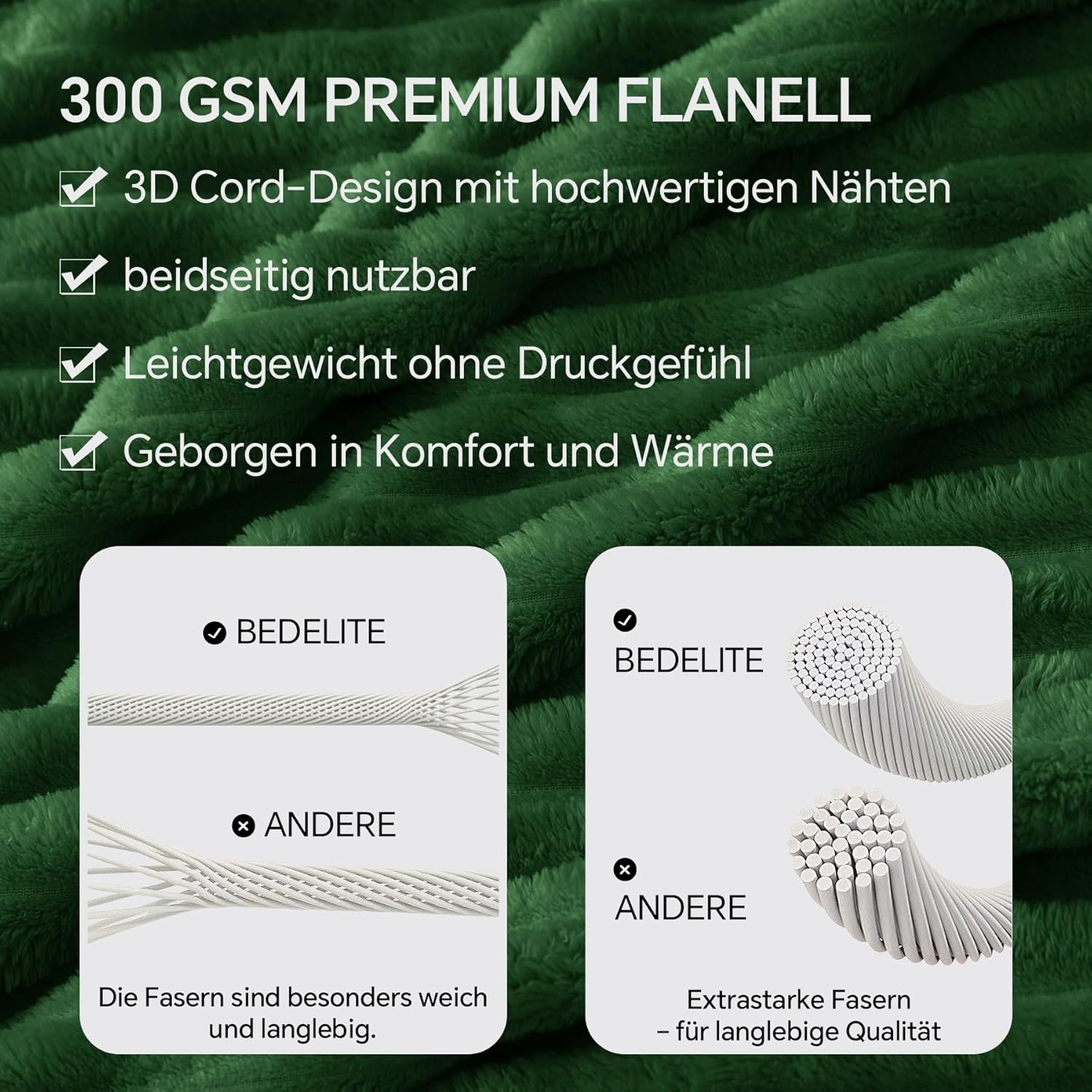 Thumbnail 3 de BEDELITE Kuscheldecke Flauschig Decke 150x200 cm – Grün, Streifen, Flanell