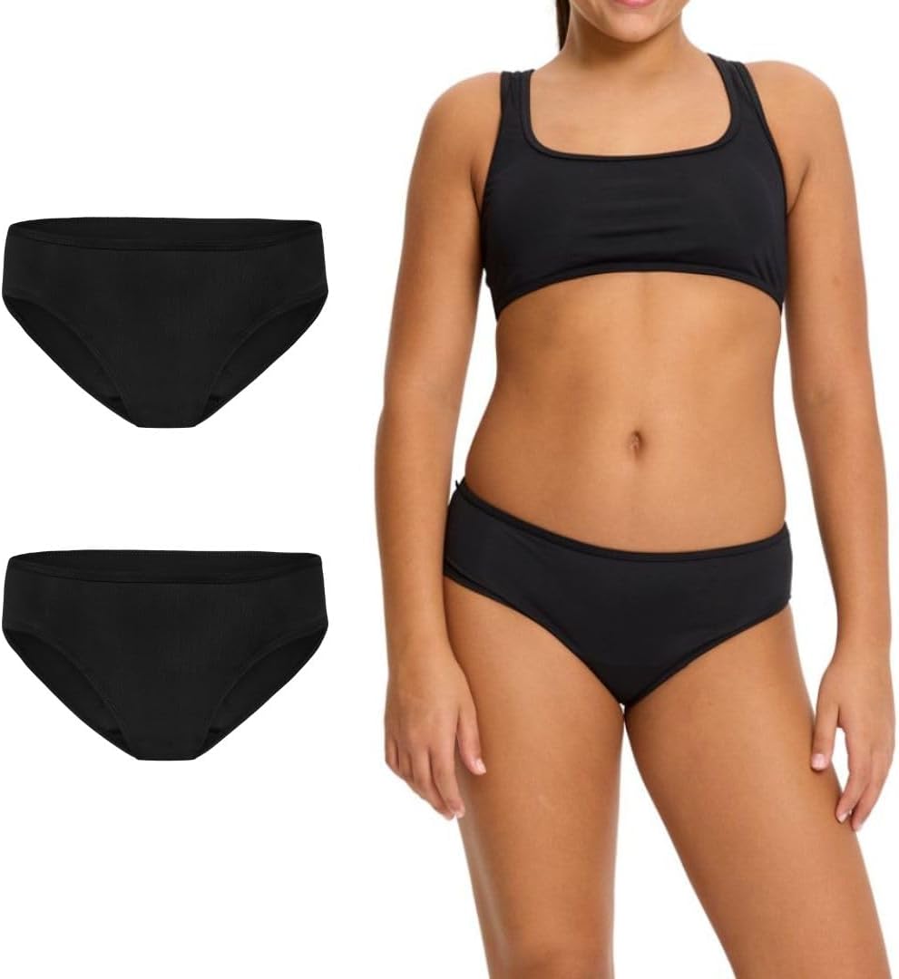 Detalle de Modibodi Pantalon menstruel pour Adolescente – Bas de Bikini Noir, absorbant léger à modéré