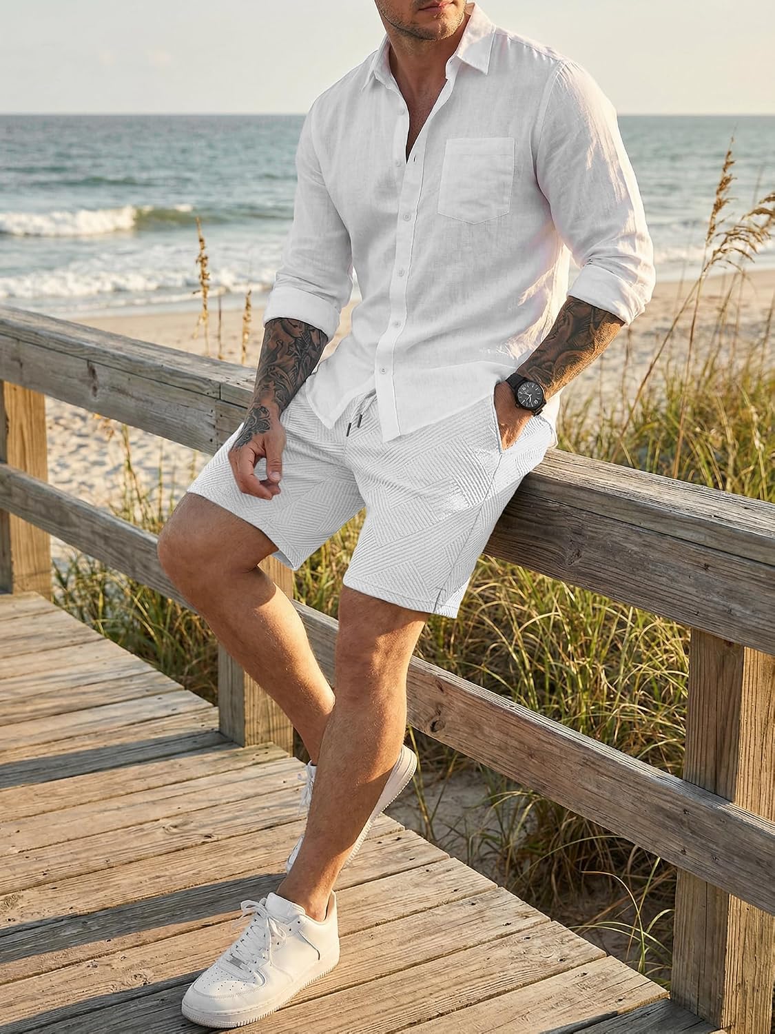 Thumbnail 2 de JMIERR Herren Textur Kurze Hosen mit 3 Taschen – Locker sitzende Sommer-Shorts mit elastischer Taille (2026)
