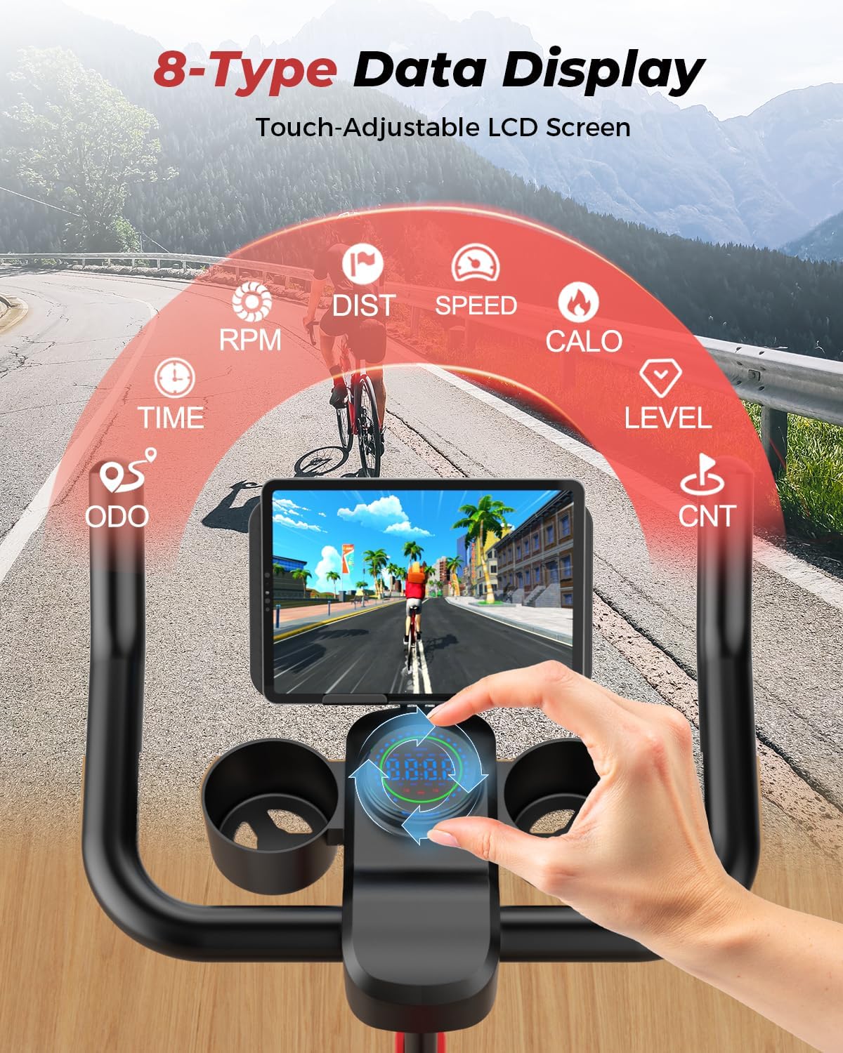 Detalle 2 de Superun exercise bike for home use with adjustable magnetic resistance, LCD display & app